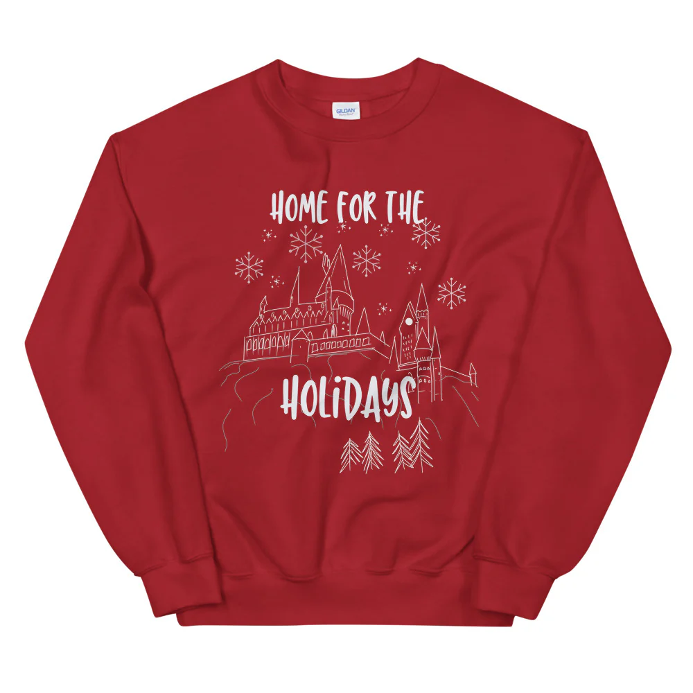 Home for the Holidays Sweatshirt Magical Christmas Castle Holiday Snowfall Sweatshirt