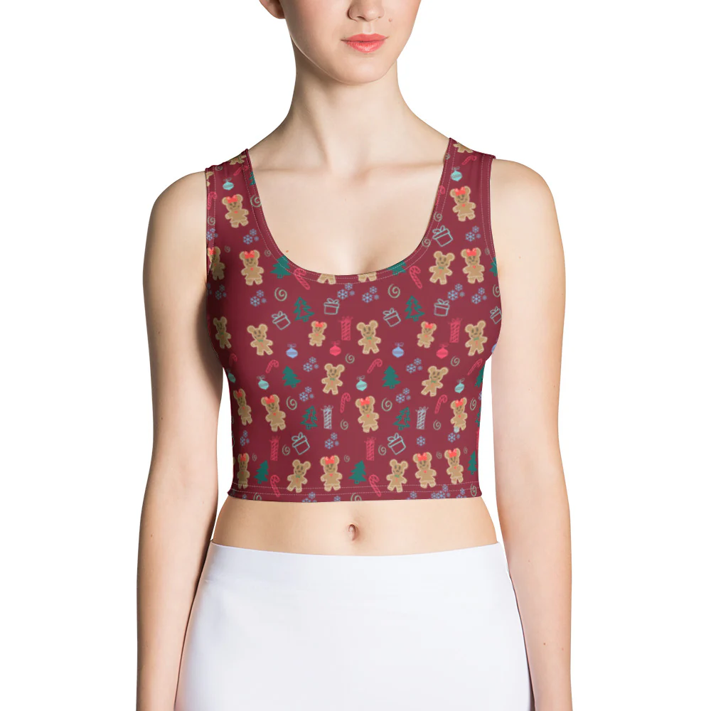 Gingerbread Mickey and Minnie Christmas Crop Top Gingerbread Disney Holiday Crop Top- Maroon