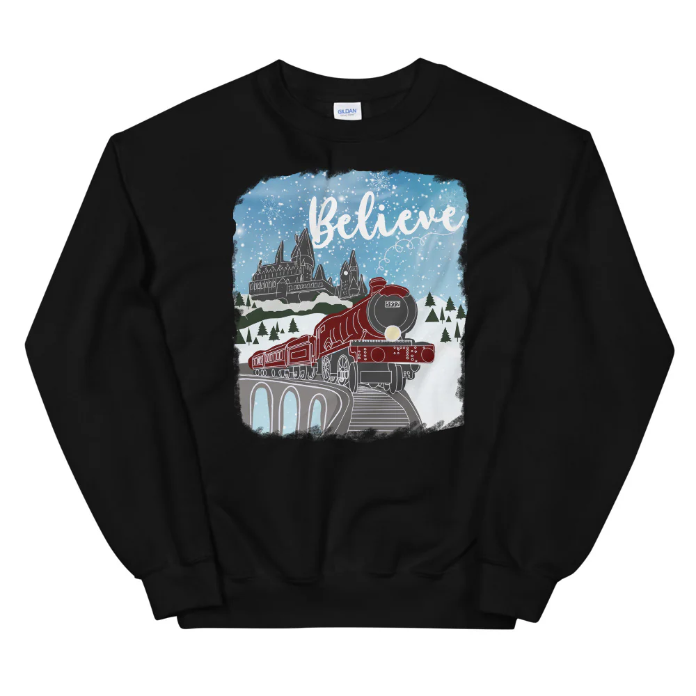 Christmas Castle and Train Believe Unisex Sweatshirt