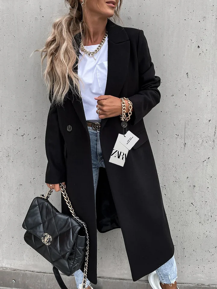 Women's coats, button-down, long wool coats with long sleeves