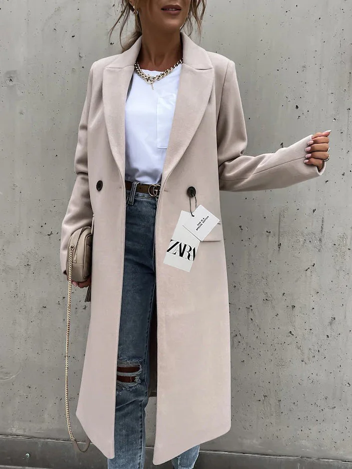 Women's coats, button-down, long wool coats with long sleeves