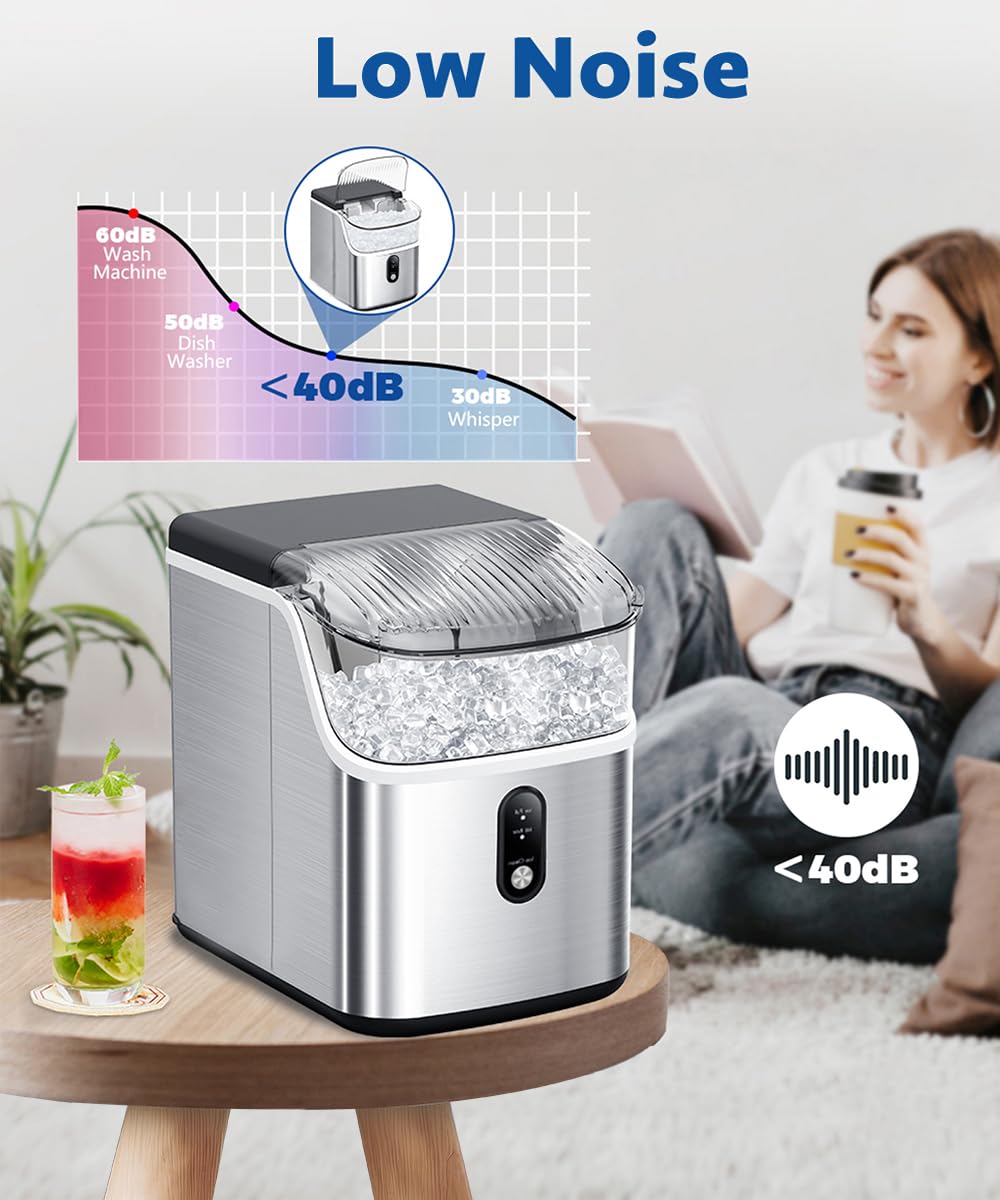 Joy Pebble countertop ice maker, producing 10,000 ice cubes per day (33 lbs), portable ice maker.