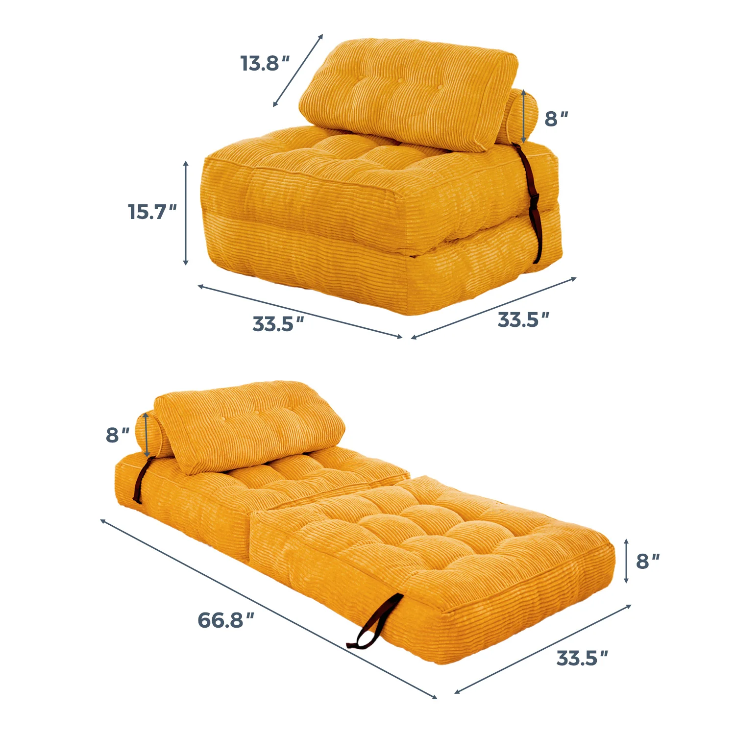MAXYOYO Corduroy Sofa Bed - Convertible Sleeper Chair with Back Support, Orange