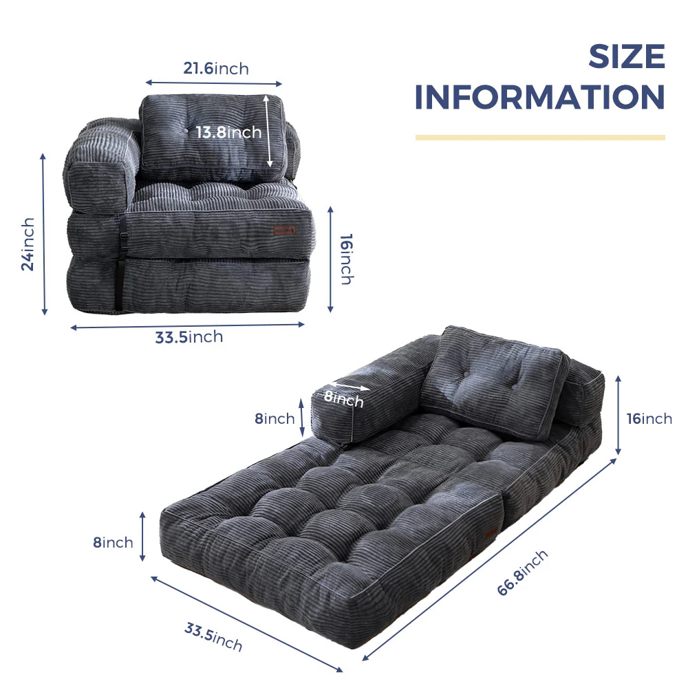 MAXYOYO Folding Sofa Bed, L-Shaped Convertible Sofa Bed with Armrest Foldable Sleeper Sofa, Dark Grey