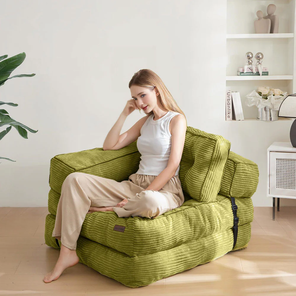 MAXYOYO Folding Sofa Bed, L-Shaped Convertible Sofa Bed with Armrest, Single