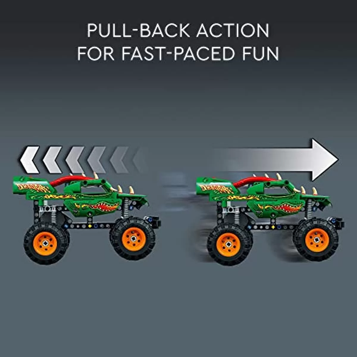 - Technic Monster Jam Dragon 42149, Monster Truck Toy for Boys and Girls, 2in1 Racing Pull Back Car Toys for Off Road Stunts, Kids Birthday Gift Idea