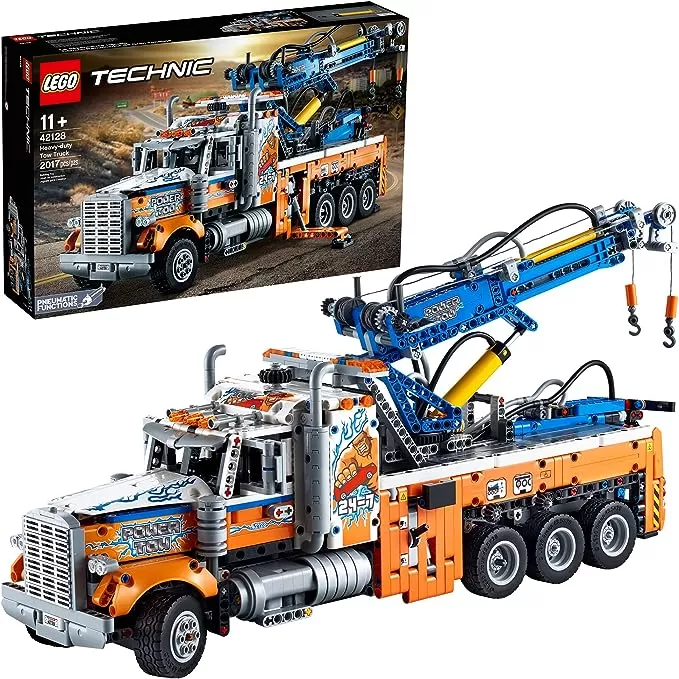 - Technic Heavy-Duty Tow Truck 42128 with Crane Toy Model Building Set, Engineering for Kids Seriesv