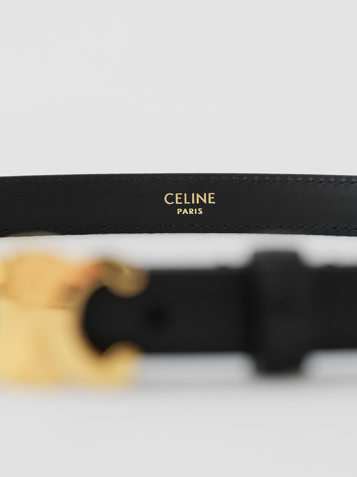 CELIN*ETRIOMPHE Arc de Triomphe cow leather belt with black gold buckle for men and women.