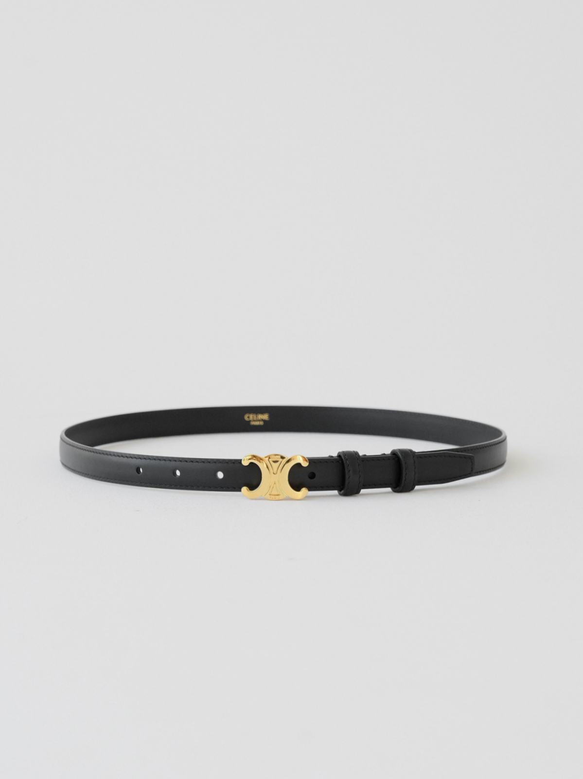 CELIN*ETRIOMPHE Arc de Triomphe cow leather belt with black gold buckle for men and women.