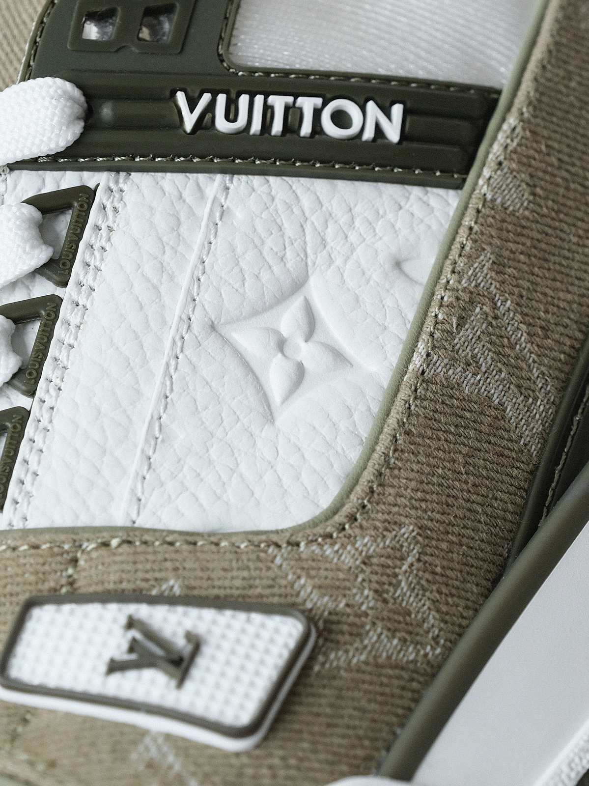 LOUIS VUITTON Trainer cow leather khaki green for men and women.