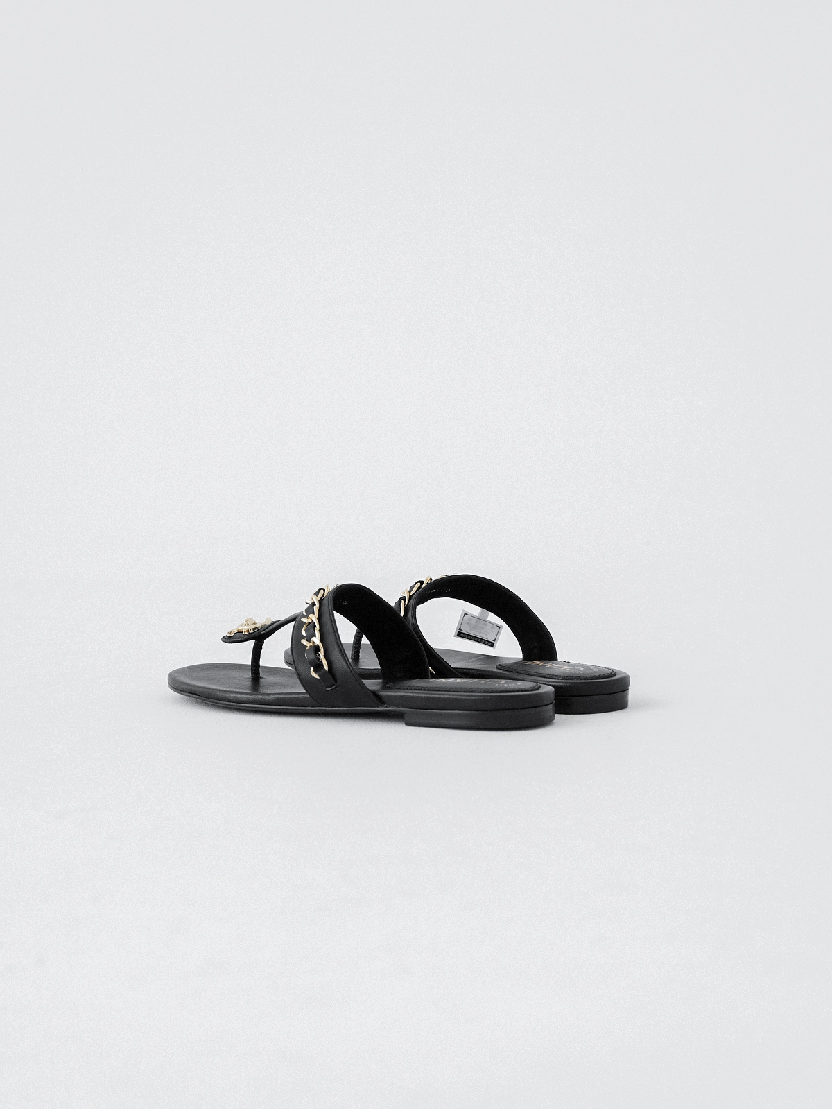 Chanel  Black gold chain flip-flops
