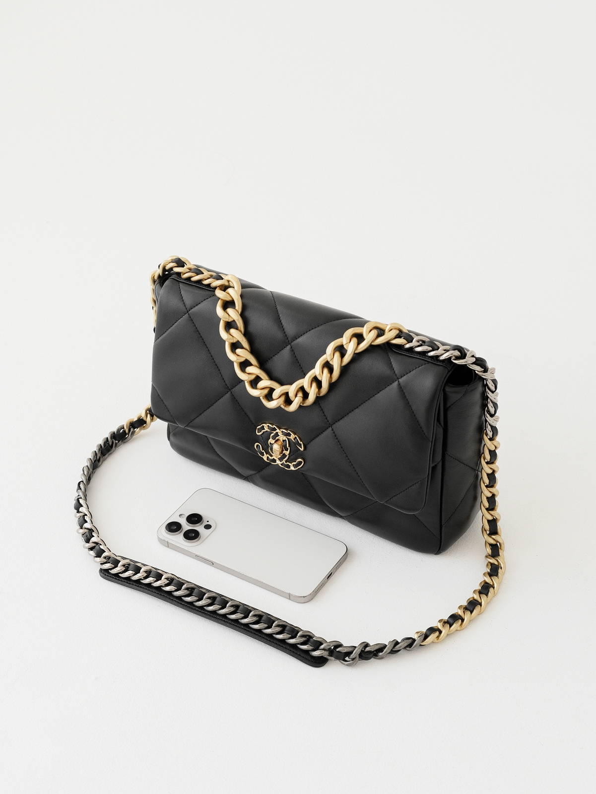 Chanel 19 black gold bag