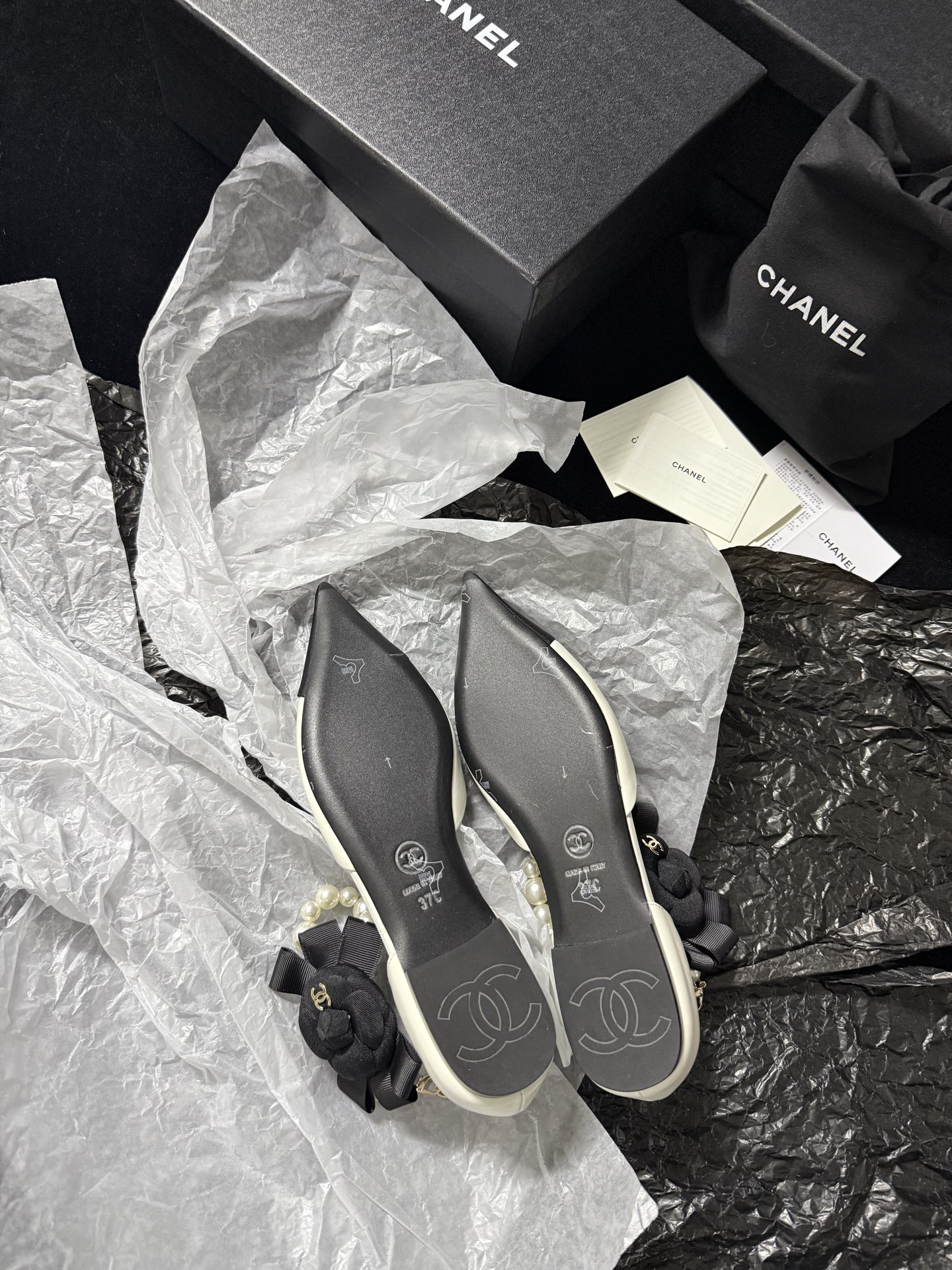 Chanel pearl-toe pointed flats