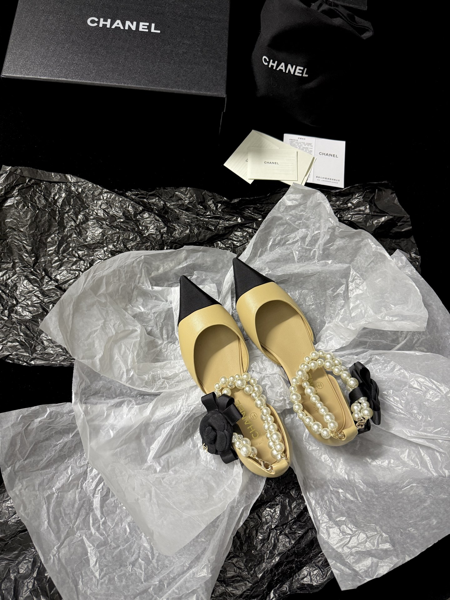 Chanel pearl-toe pointed flats