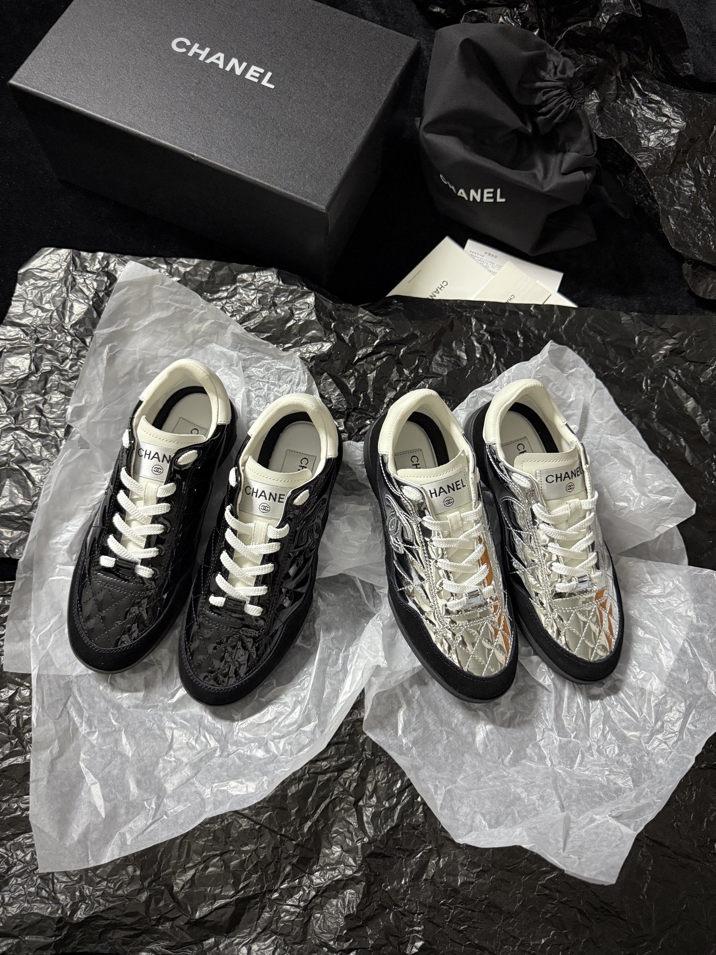 Chanel Silver Wing Sneakers