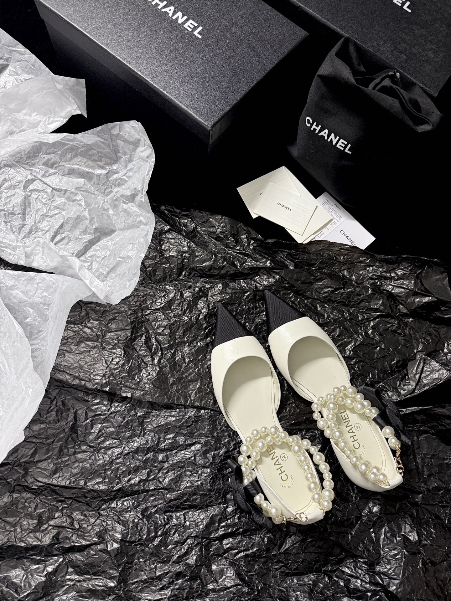 Chanel pearl-toe pointed flats