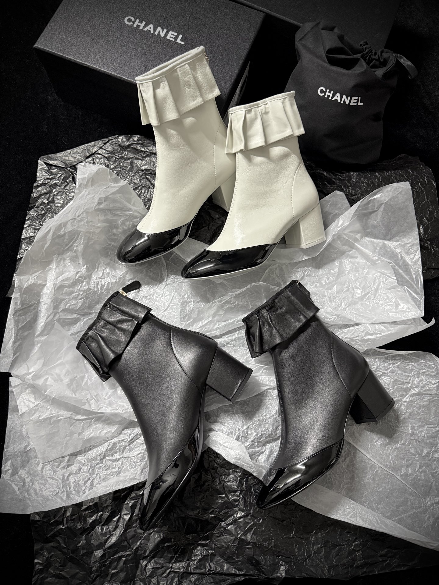 Chanel ruffled ankle boots