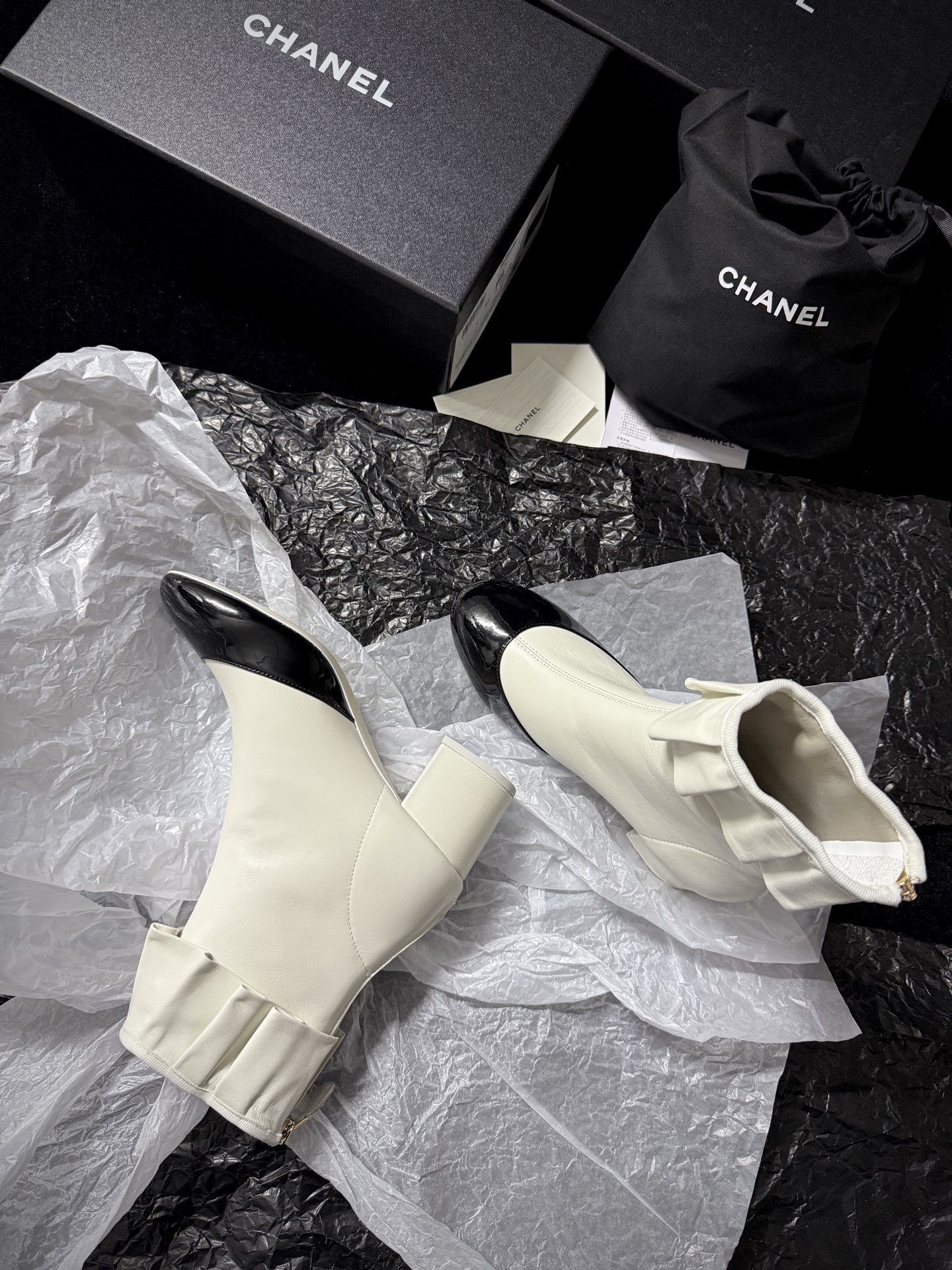 Chanel ruffled ankle boots
