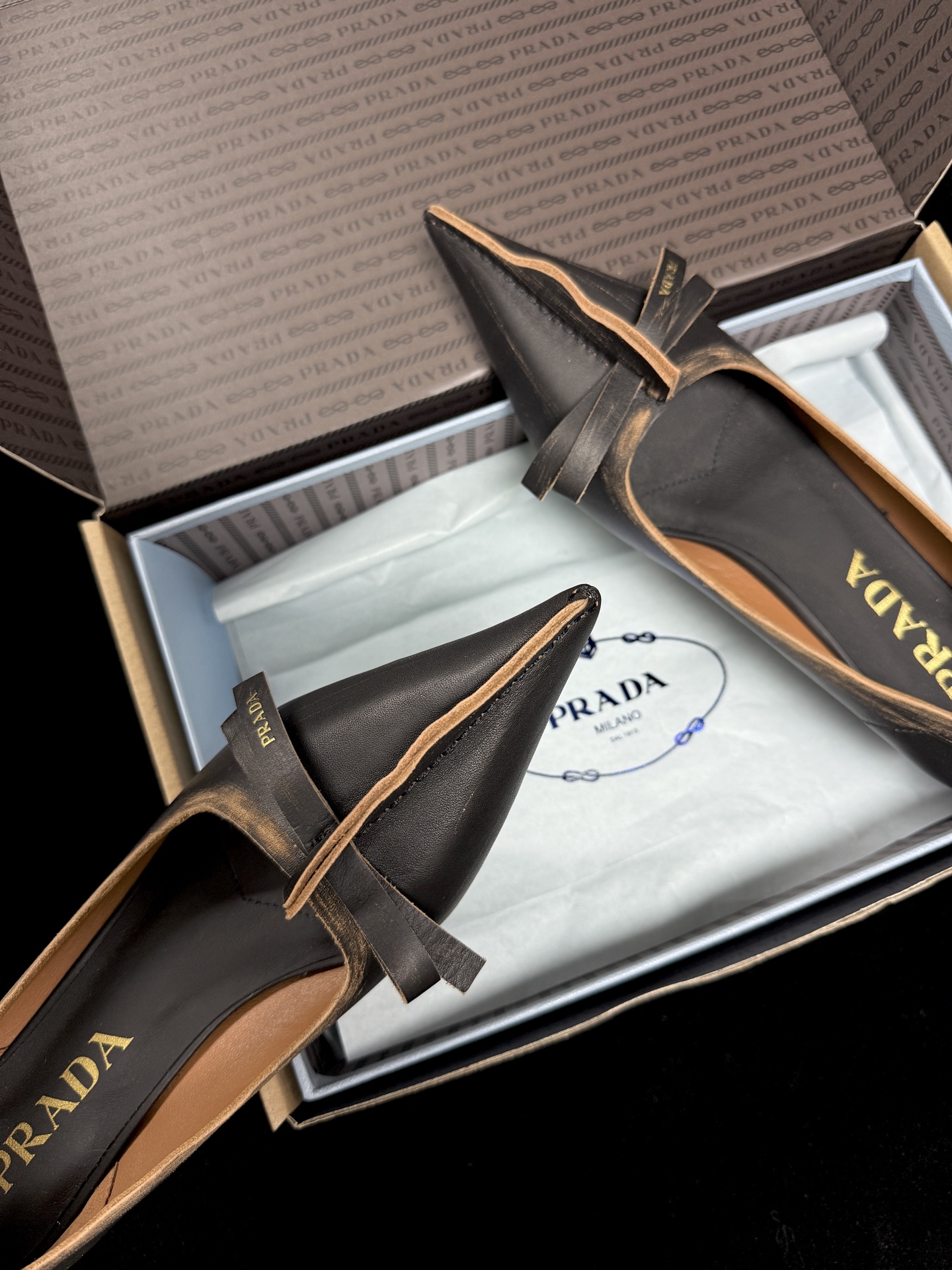 Prada Pointed-Toe Bow Flats