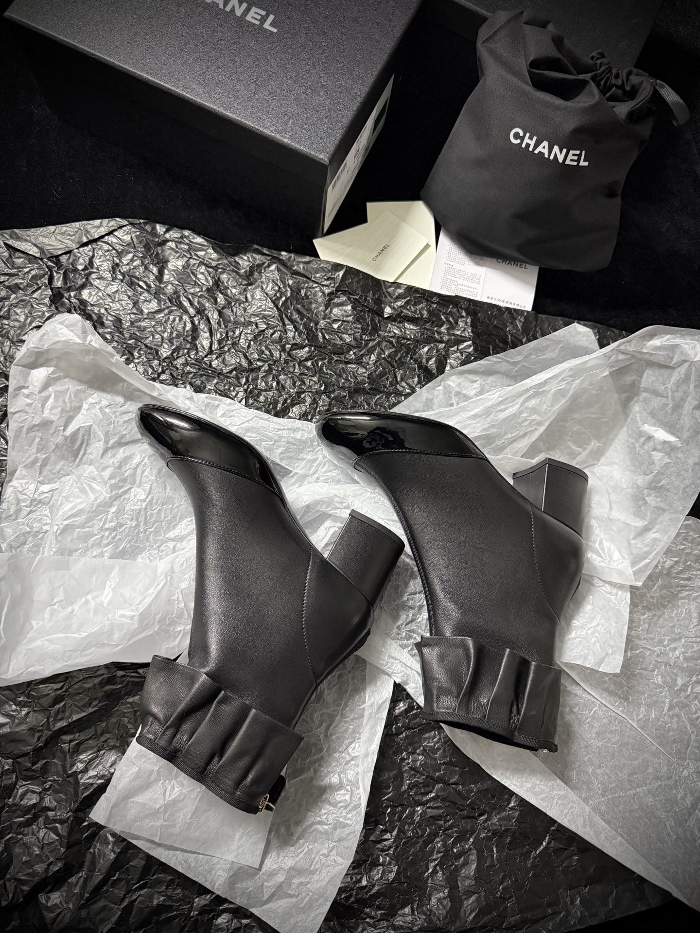 Chanel ruffled ankle boots
