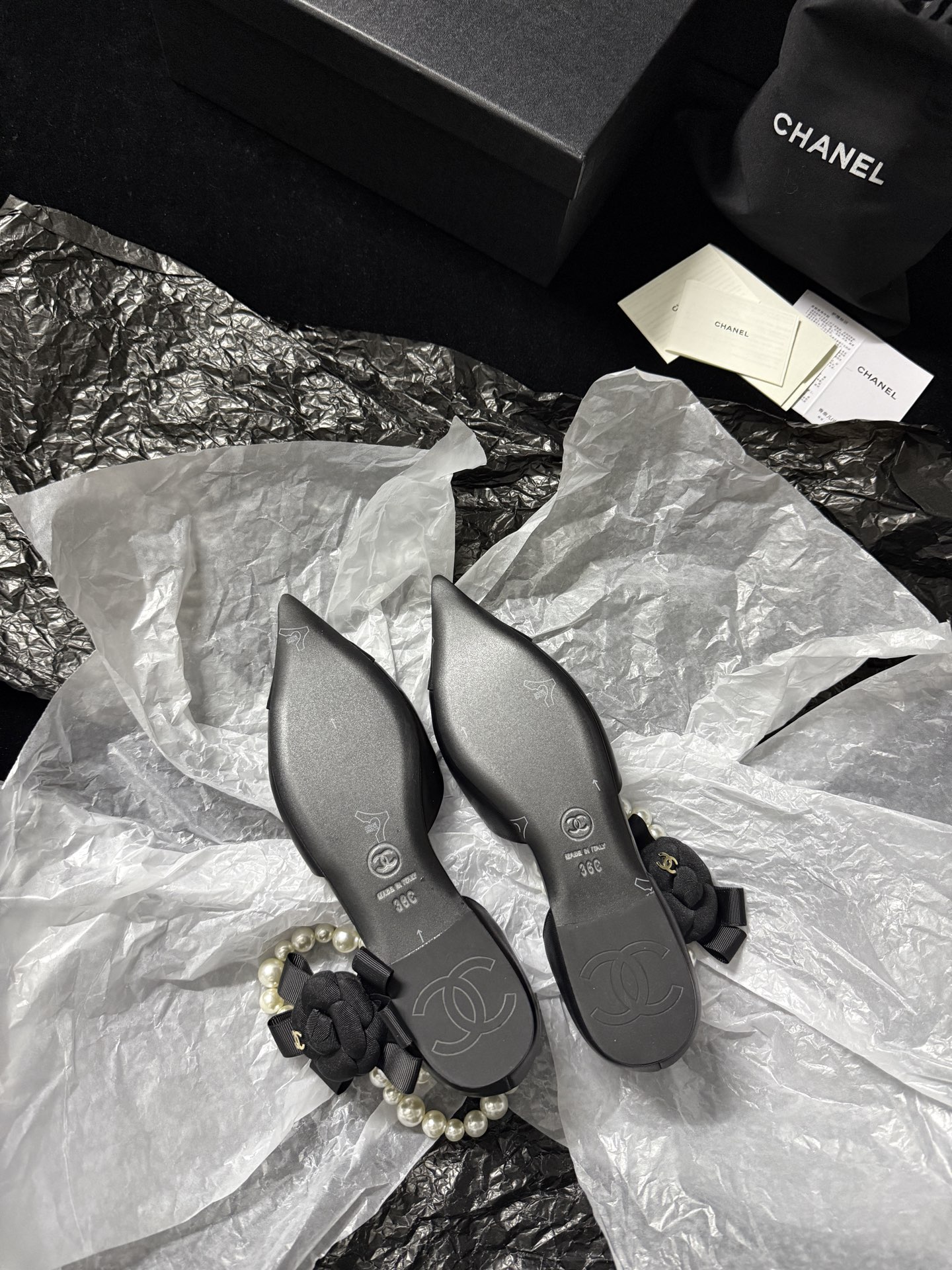 Chanel pearl-toe pointed flats