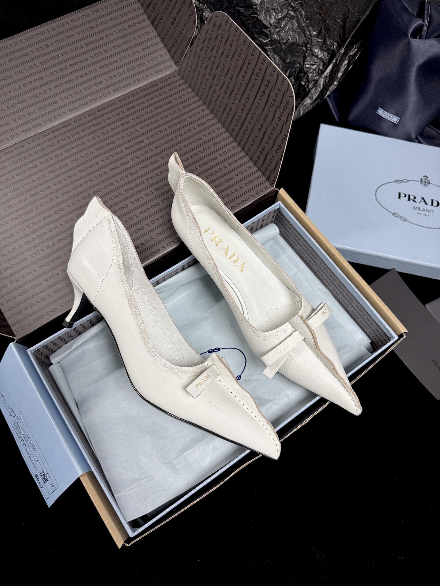 Prada Pointed-Toe Bow Flats