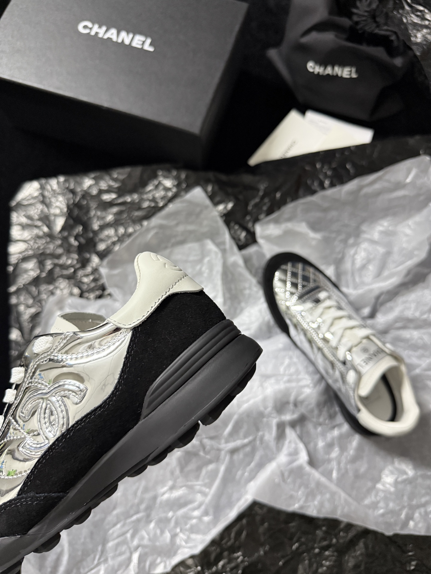 Chanel Silver Wing Sneakers