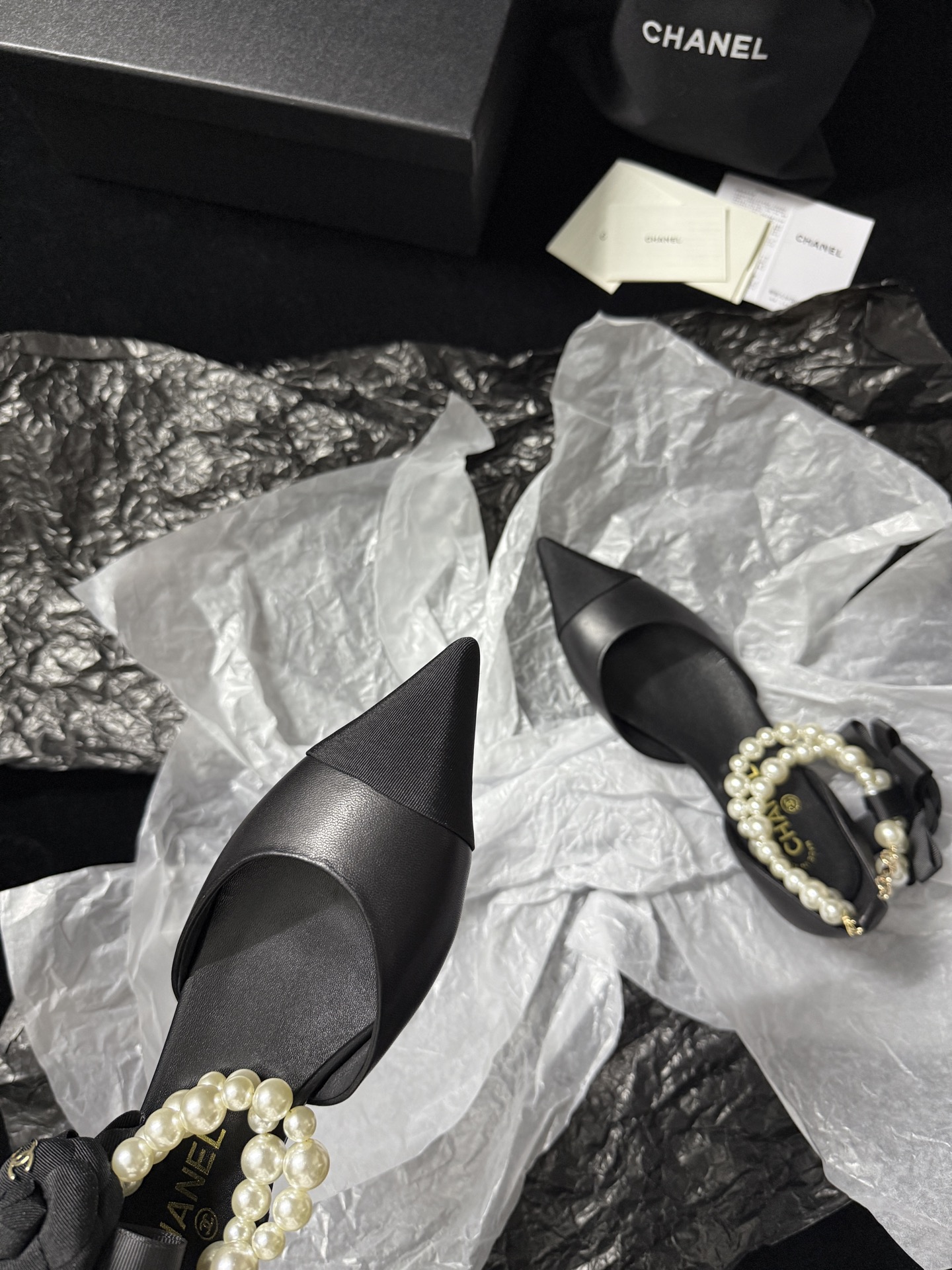Chanel pearl-toe pointed flats