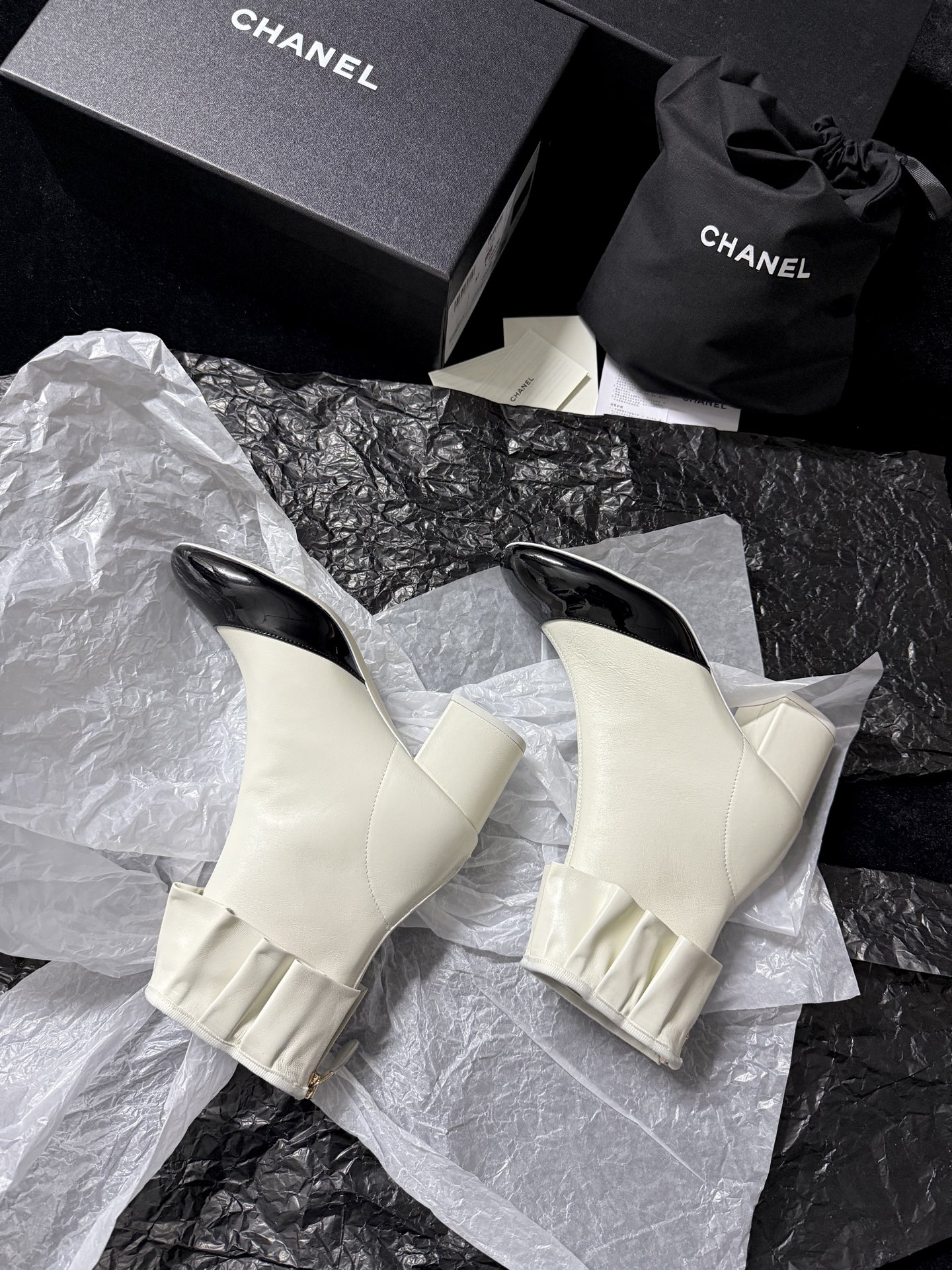 Chanel ruffled ankle boots
