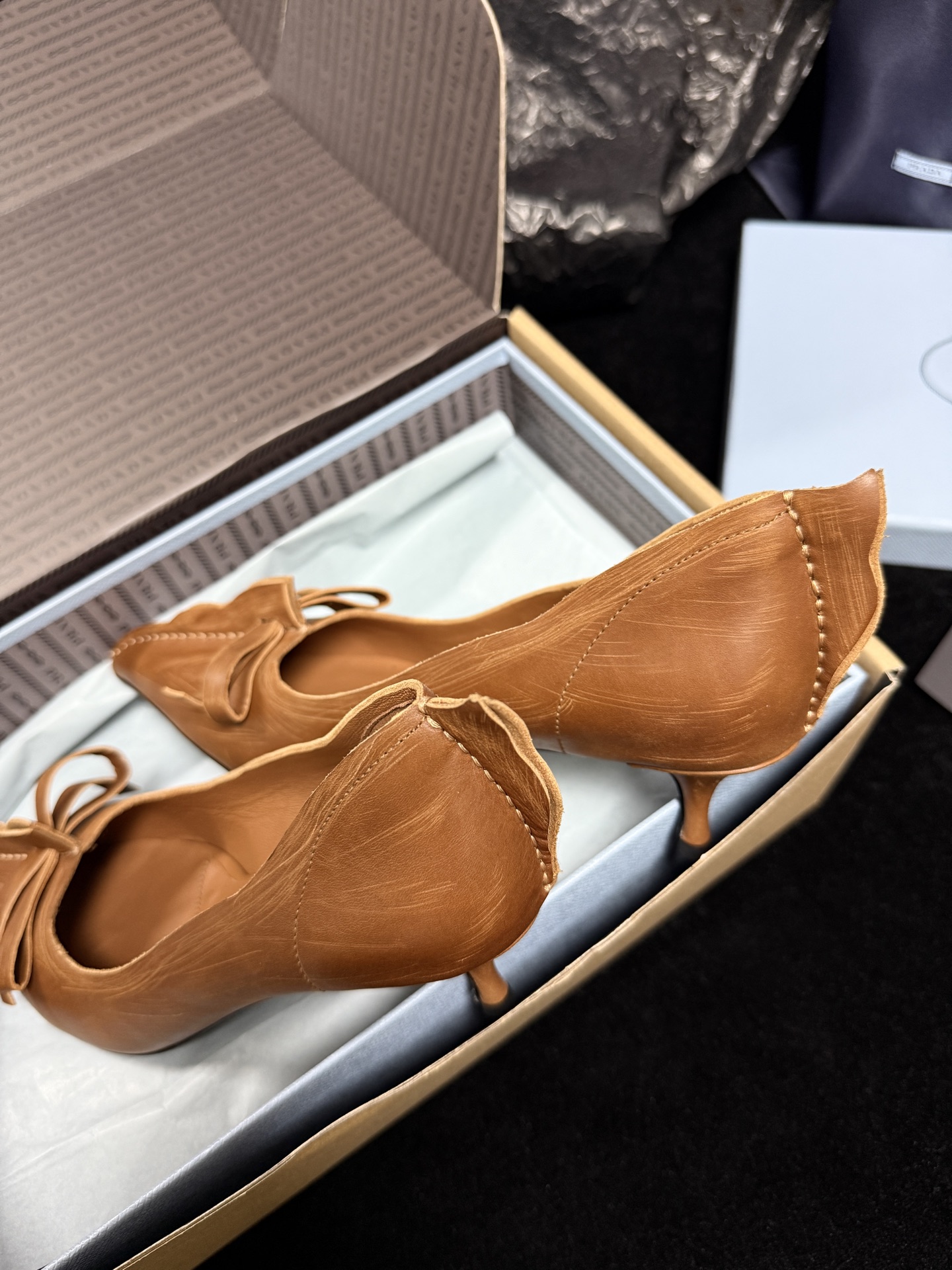 Prada Pointed-Toe Bow Flats