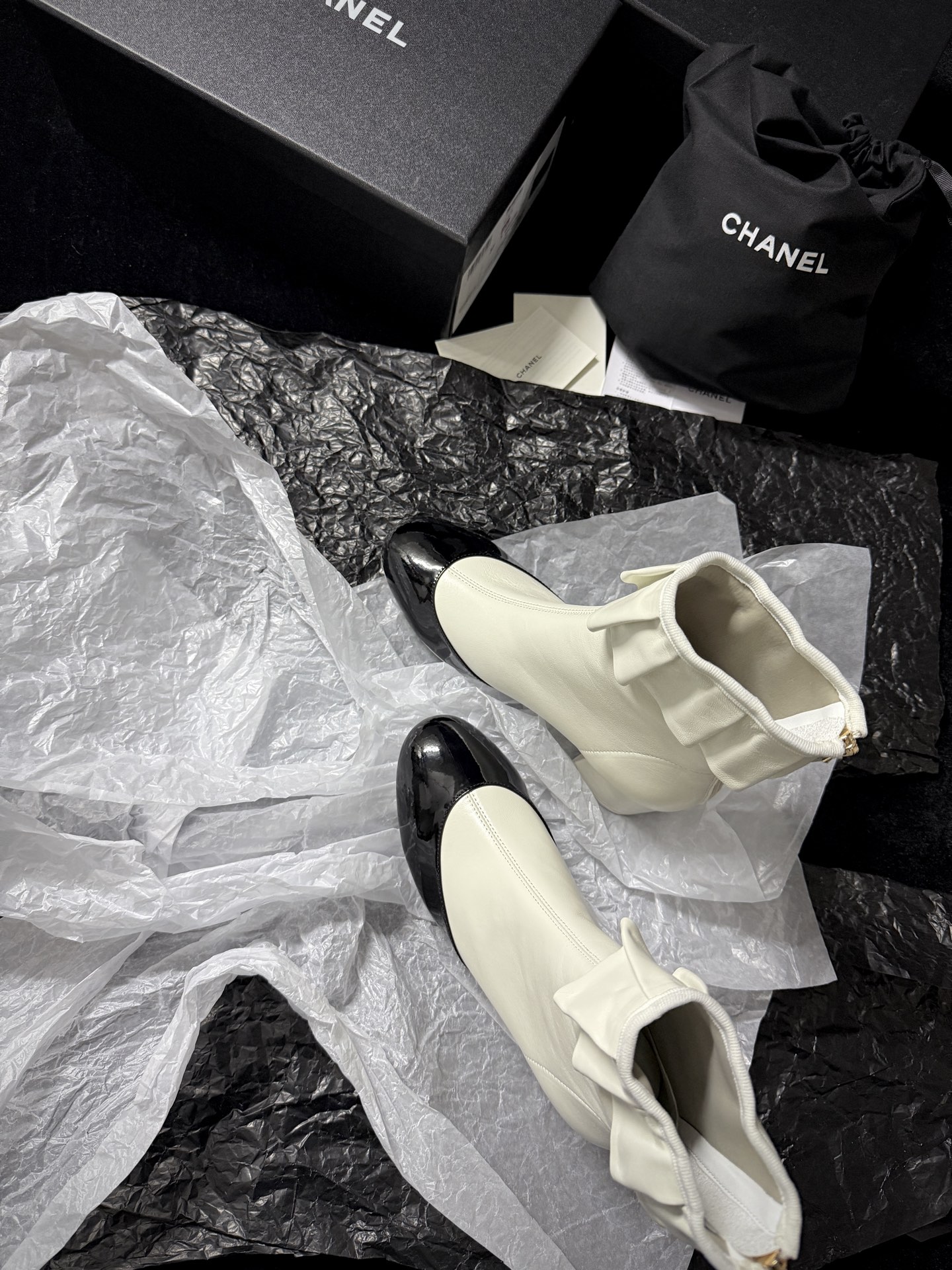 Chanel ruffled ankle boots