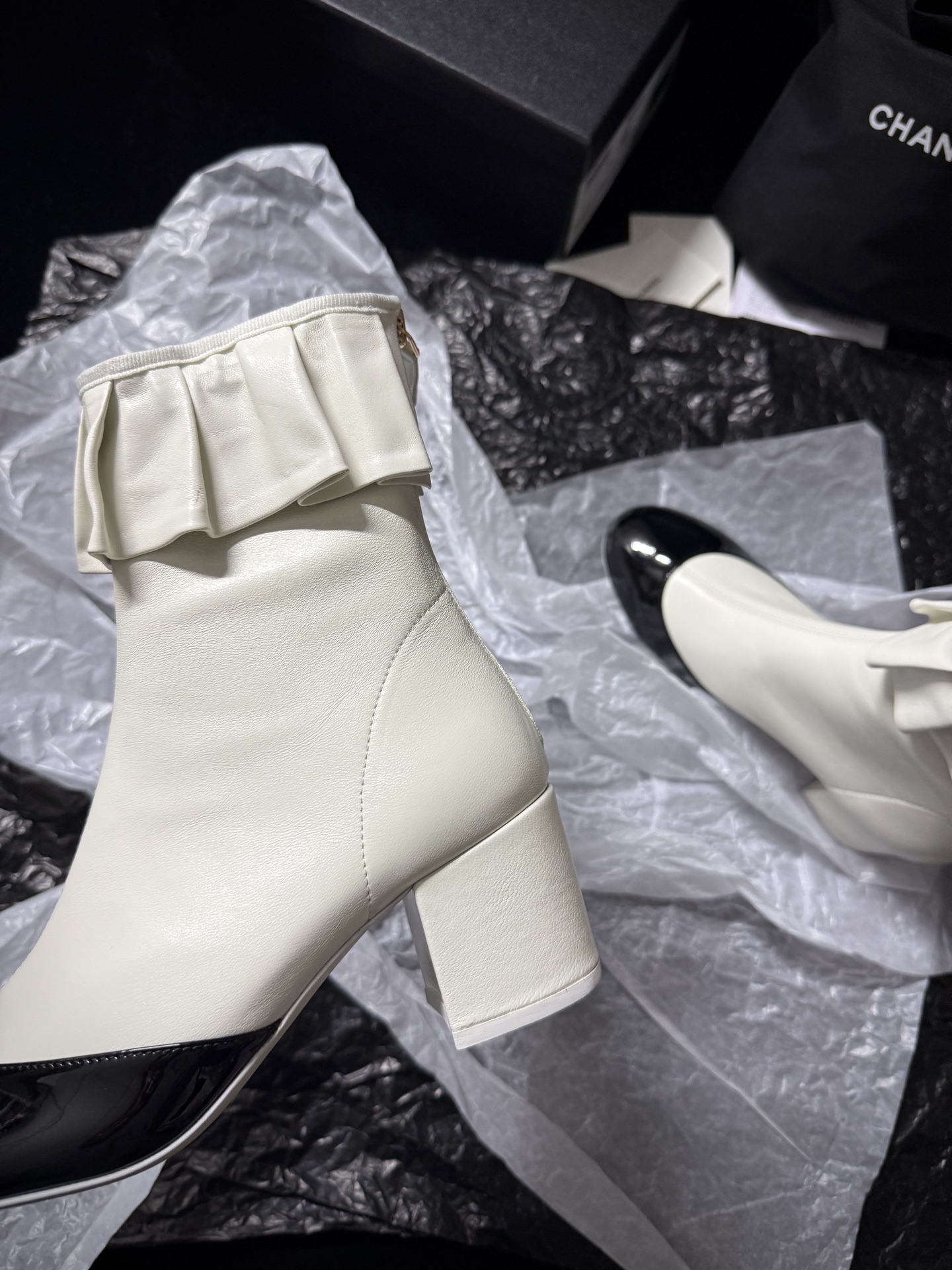 Chanel ruffled ankle boots