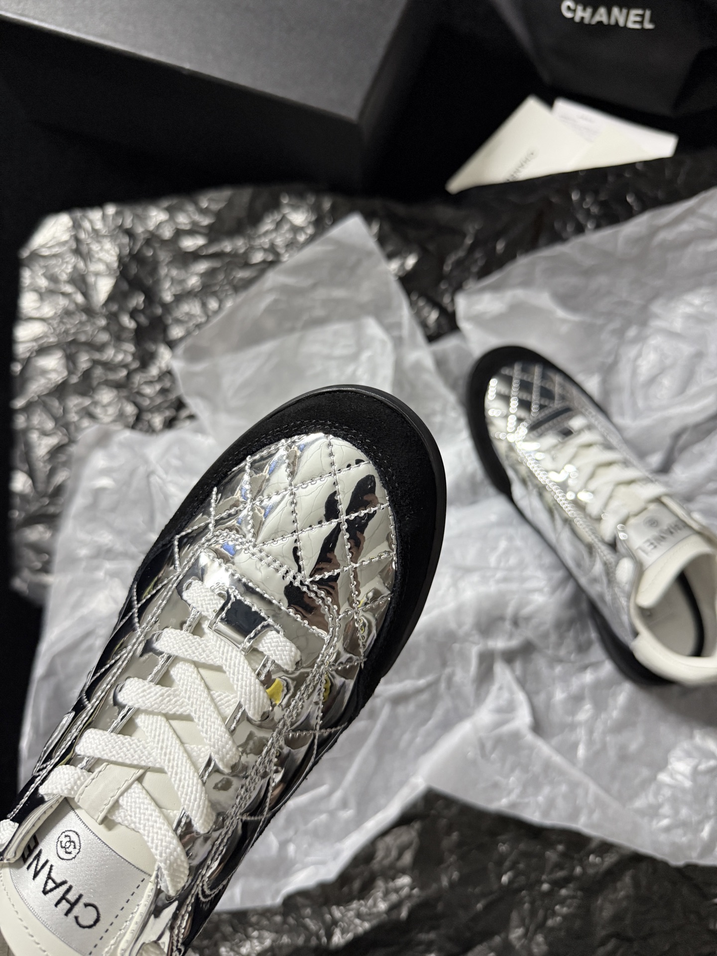 Chanel Silver Wing Sneakers