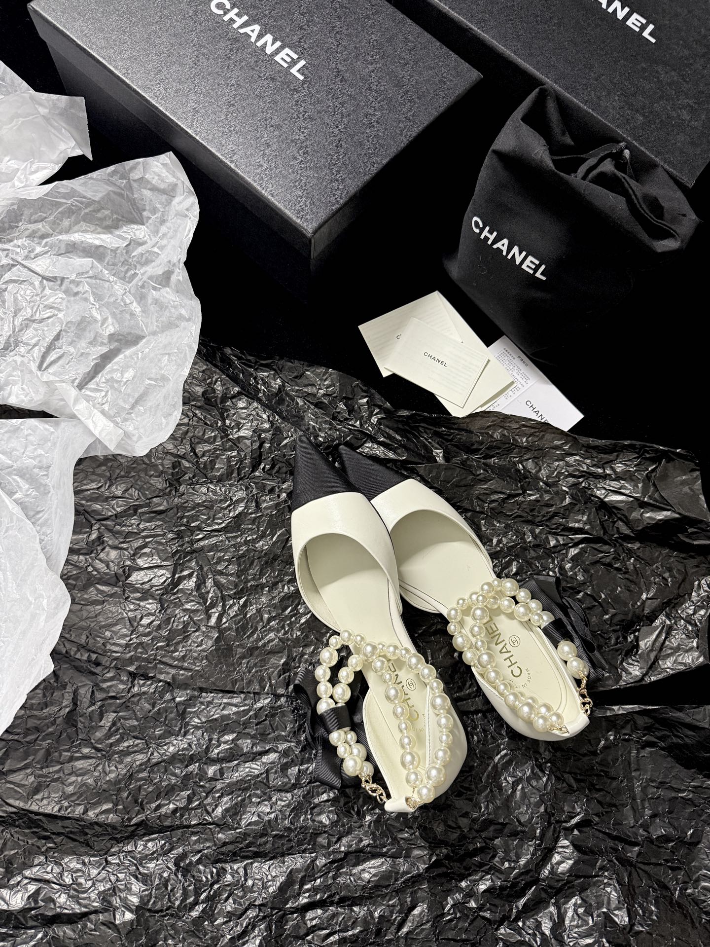 Chanel pearl-toe pointed flats