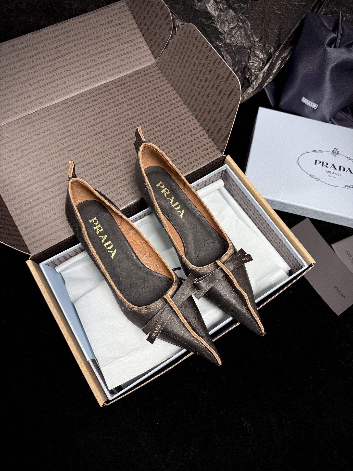 Prada Pointed-Toe Bow Flats