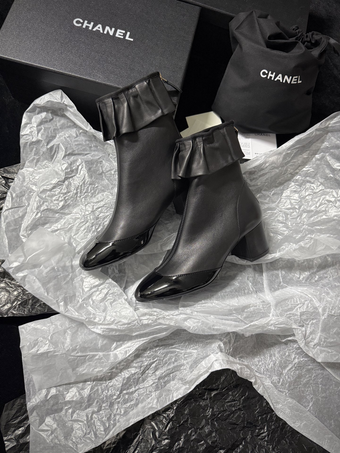 Chanel ruffled ankle boots