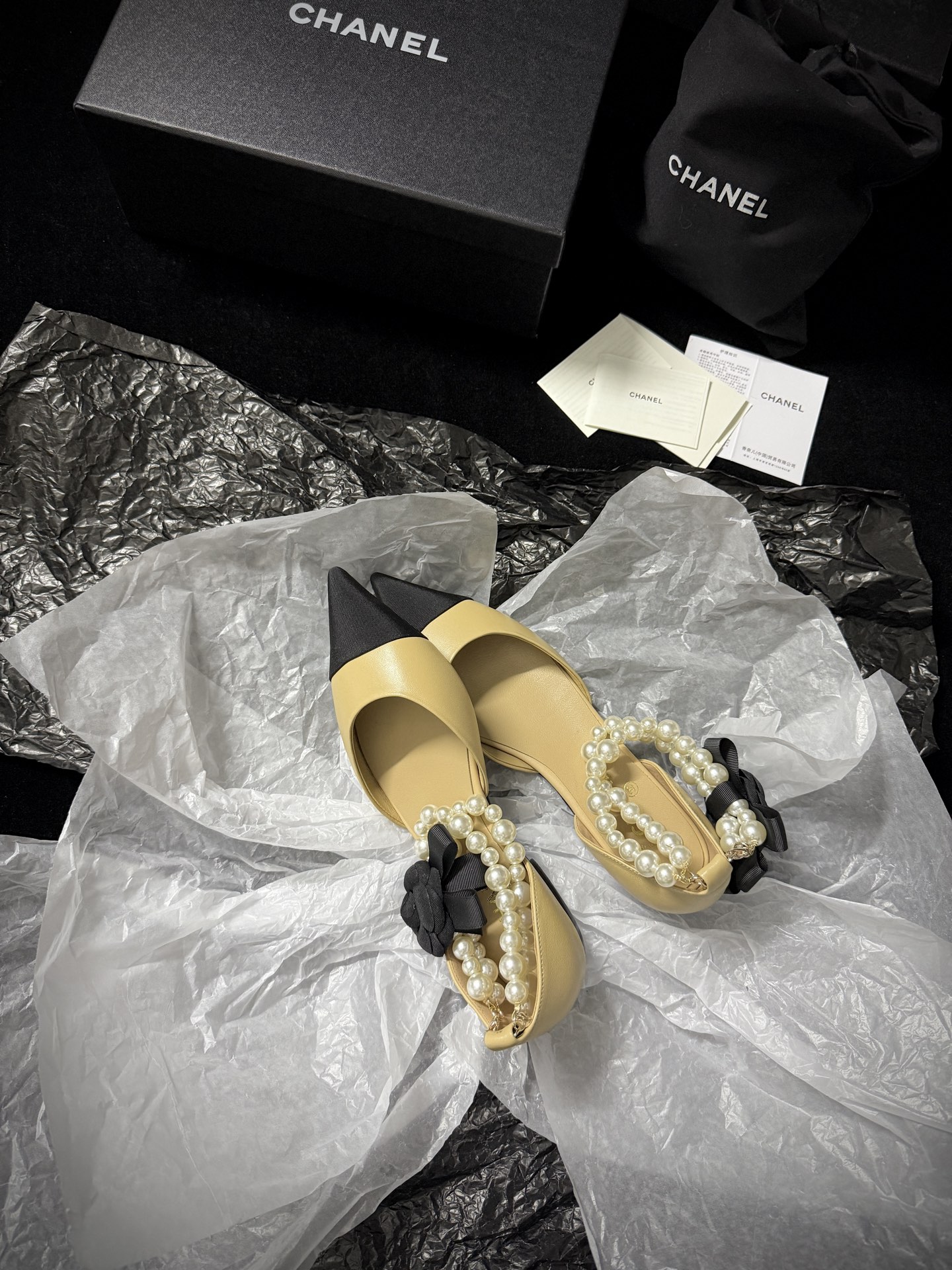Chanel pearl-toe pointed flats
