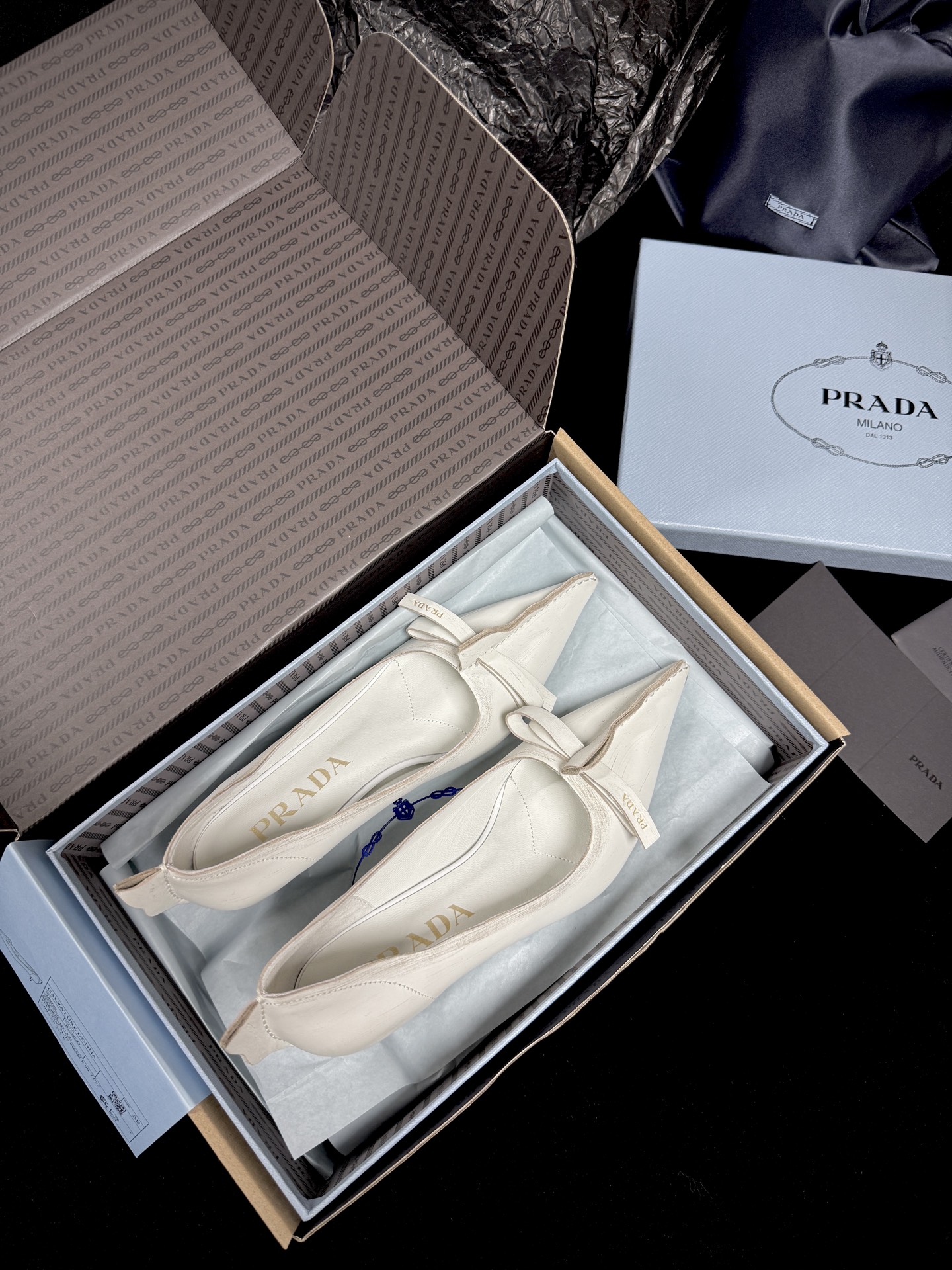 Prada Pointed-Toe Bow Flats