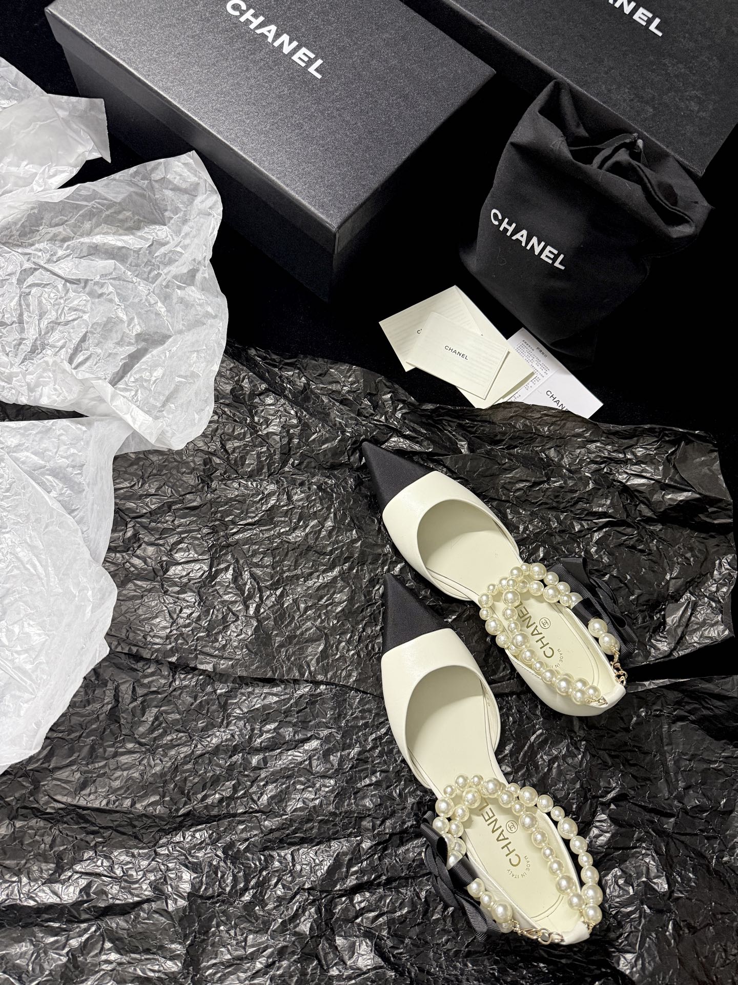 Chanel pearl-toe pointed flats