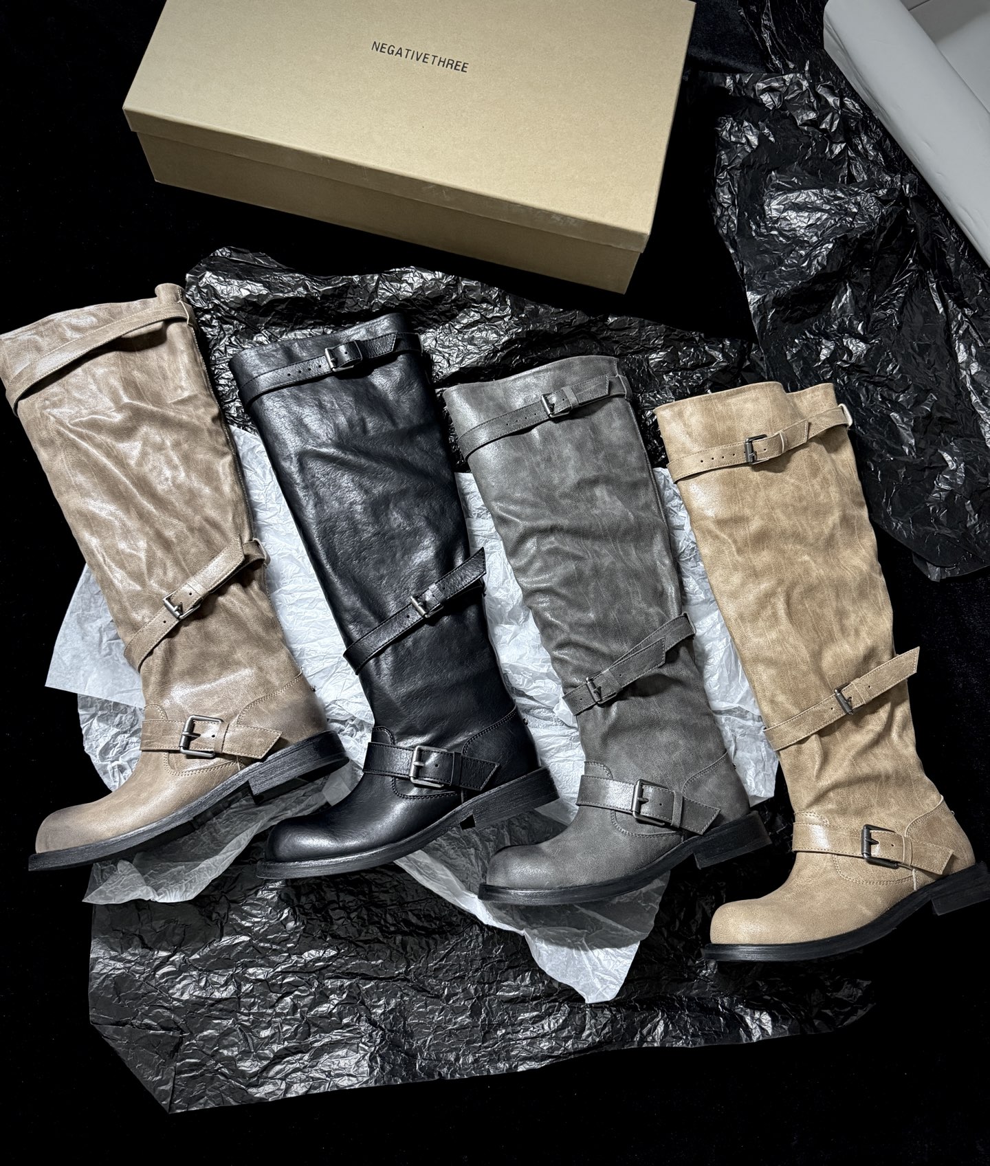 NEGATIVE THRE Retro Distressed Leather Boots