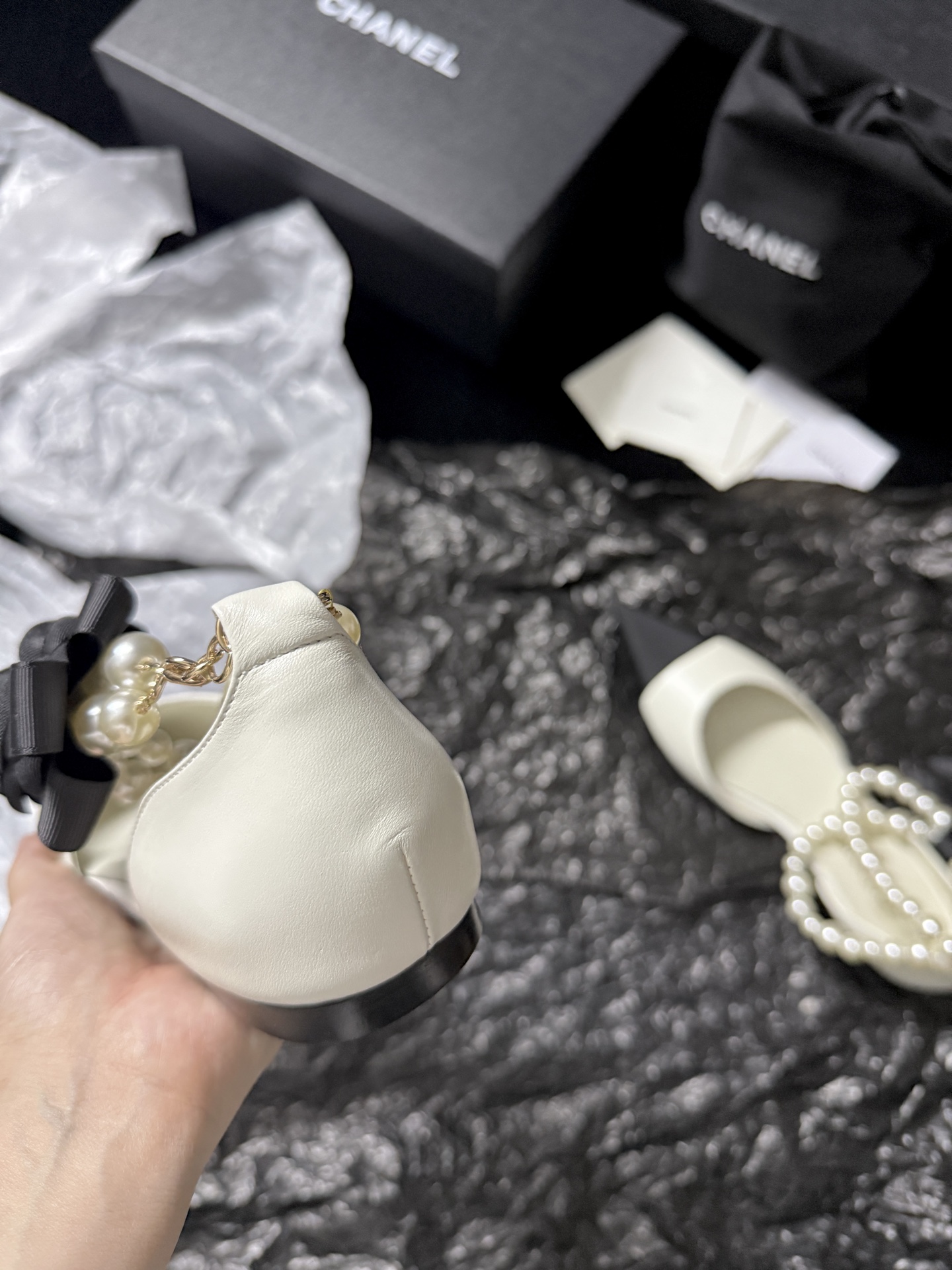 Chanel pearl-toe pointed flats