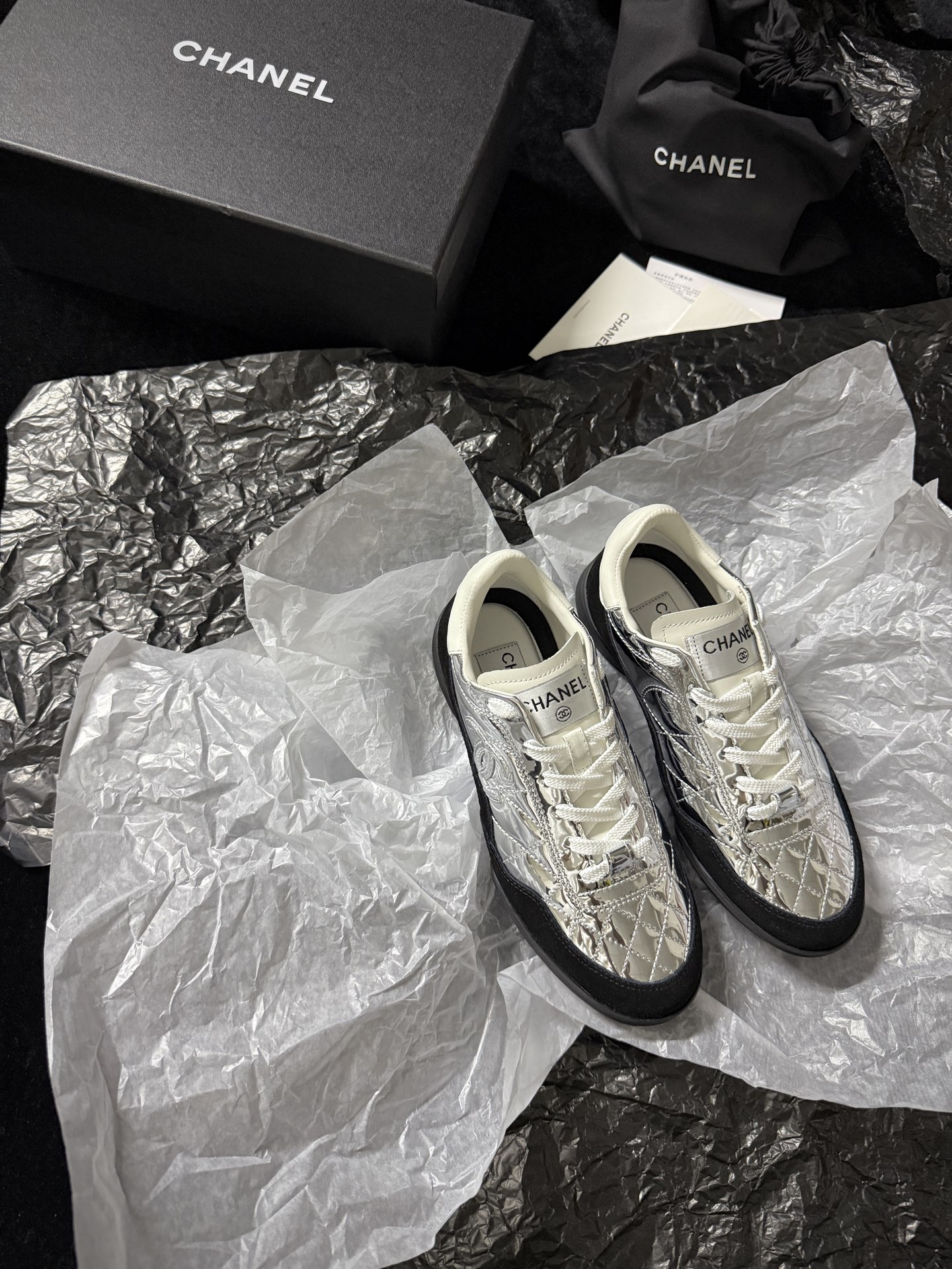 Chanel Silver Wing Sneakers