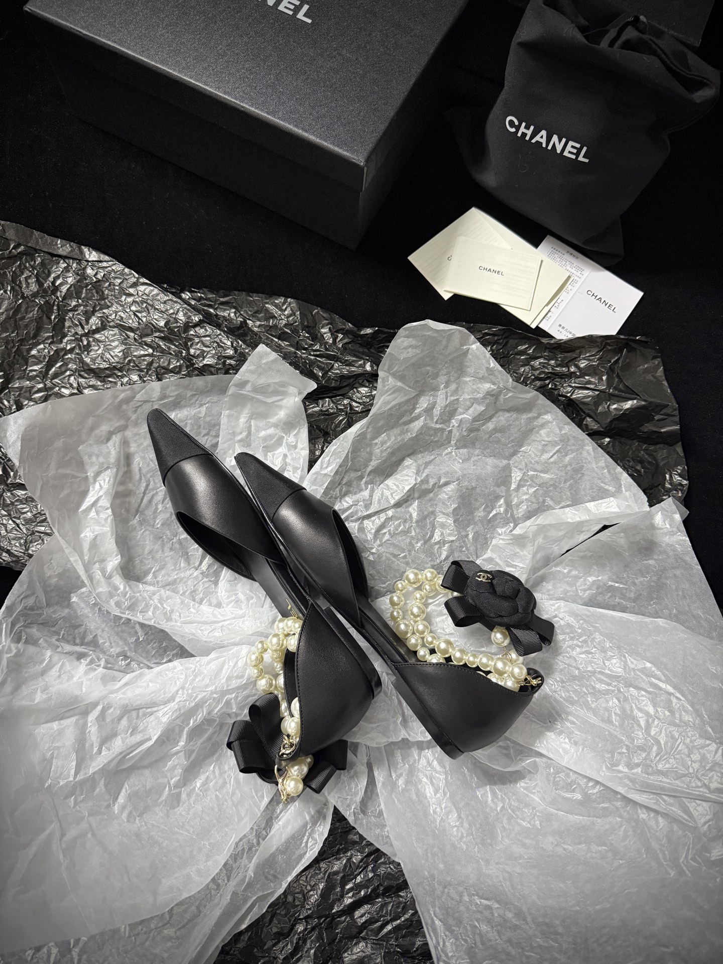 Chanel pearl-toe pointed flats