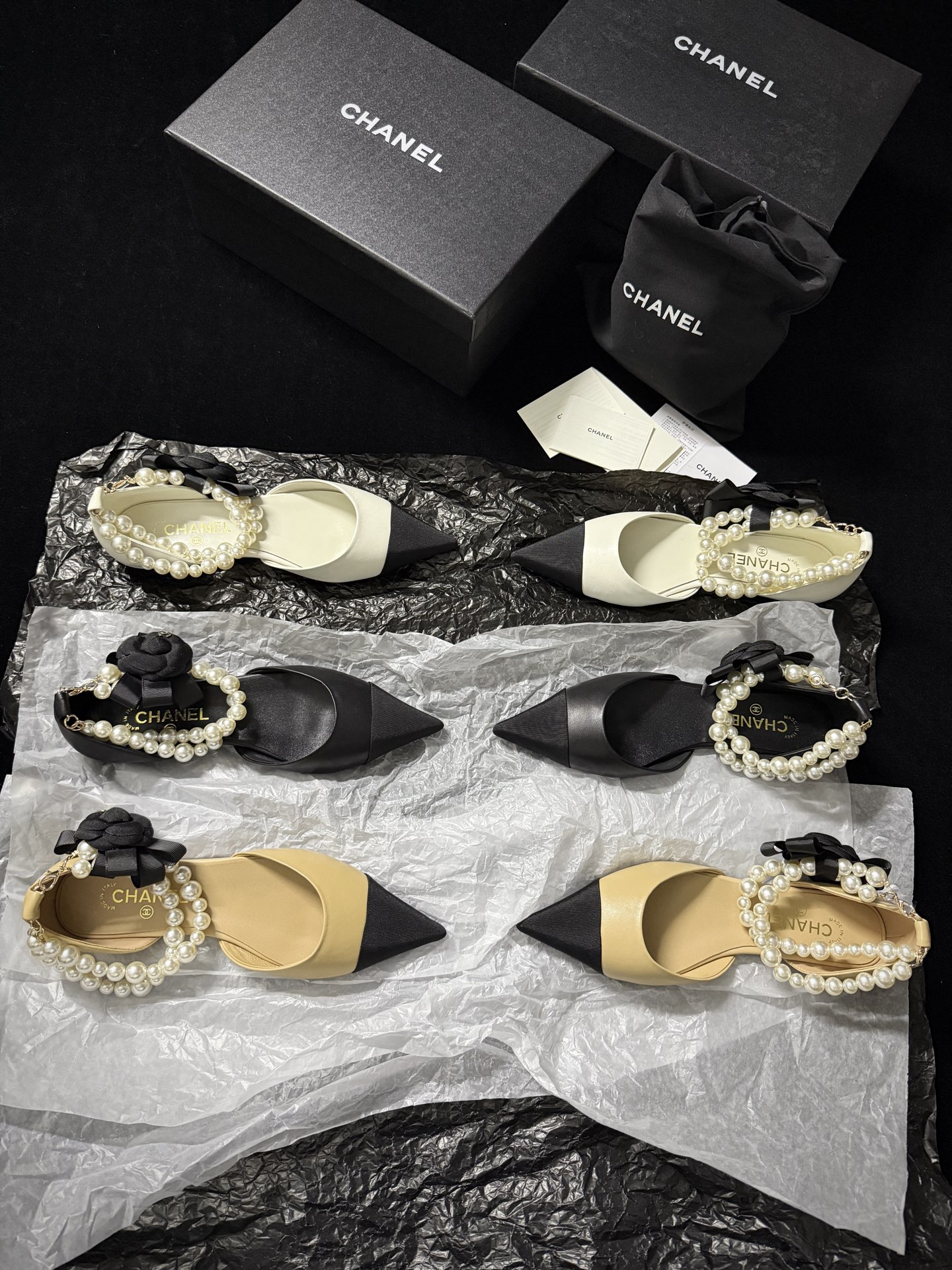 Chanel pearl-toe pointed flats