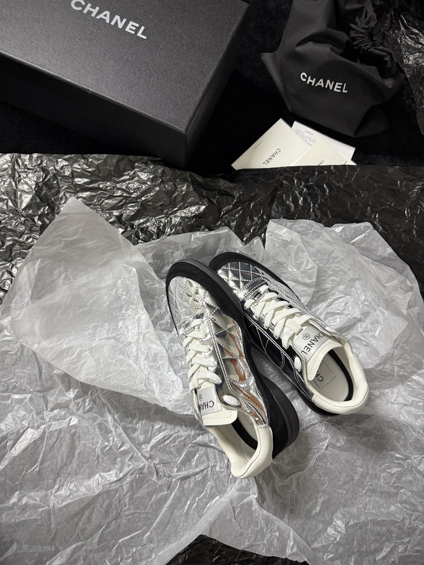 Chanel Silver Wing Sneakers