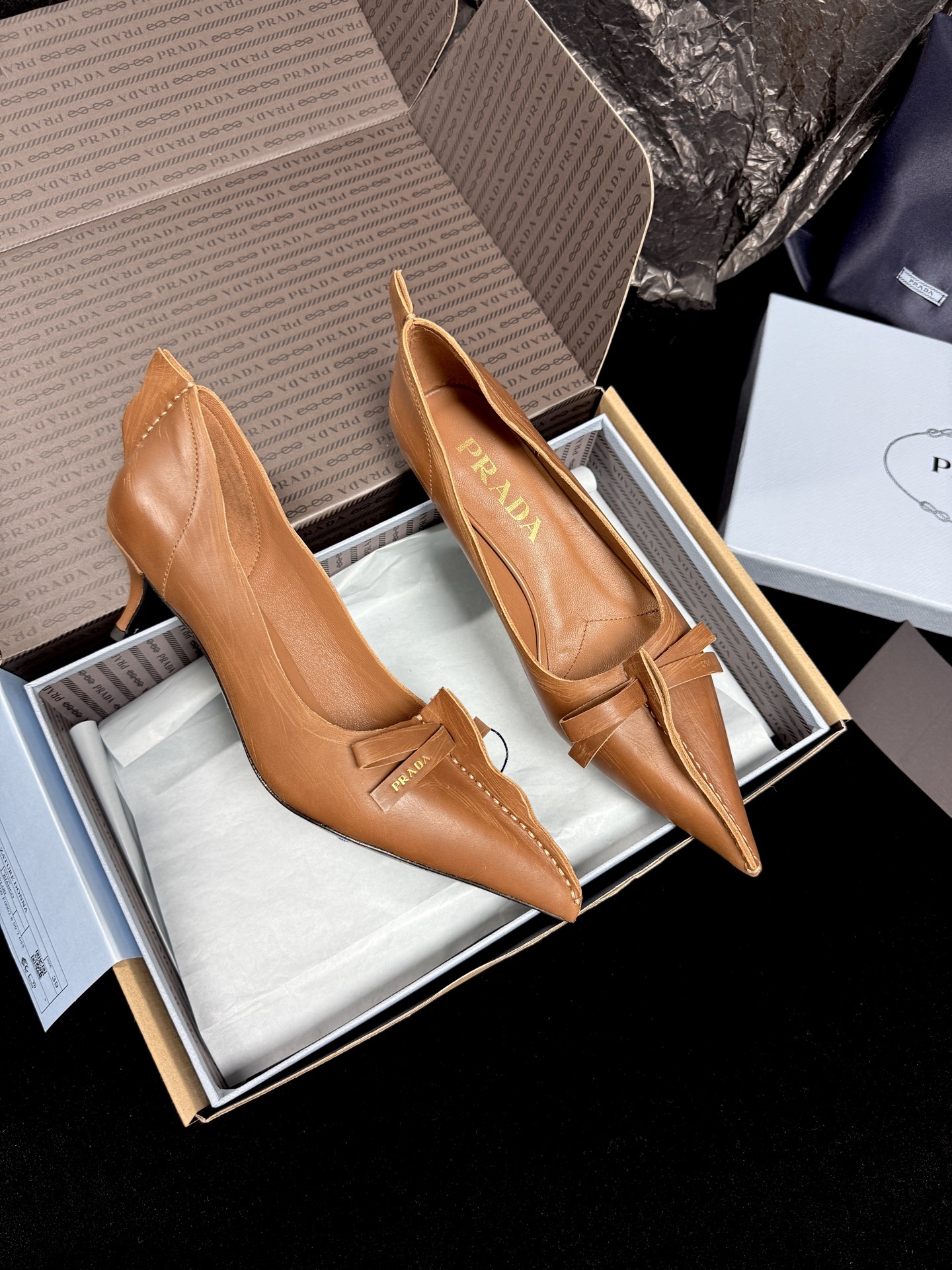 Prada Pointed-Toe Bow Flats