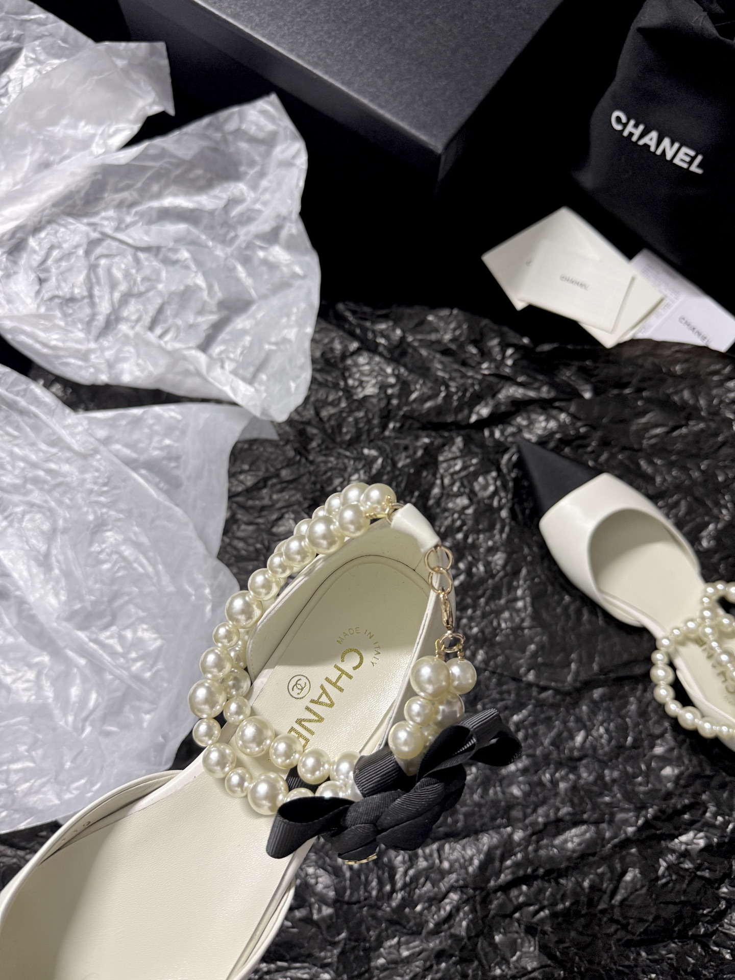 Chanel pearl-toe pointed flats