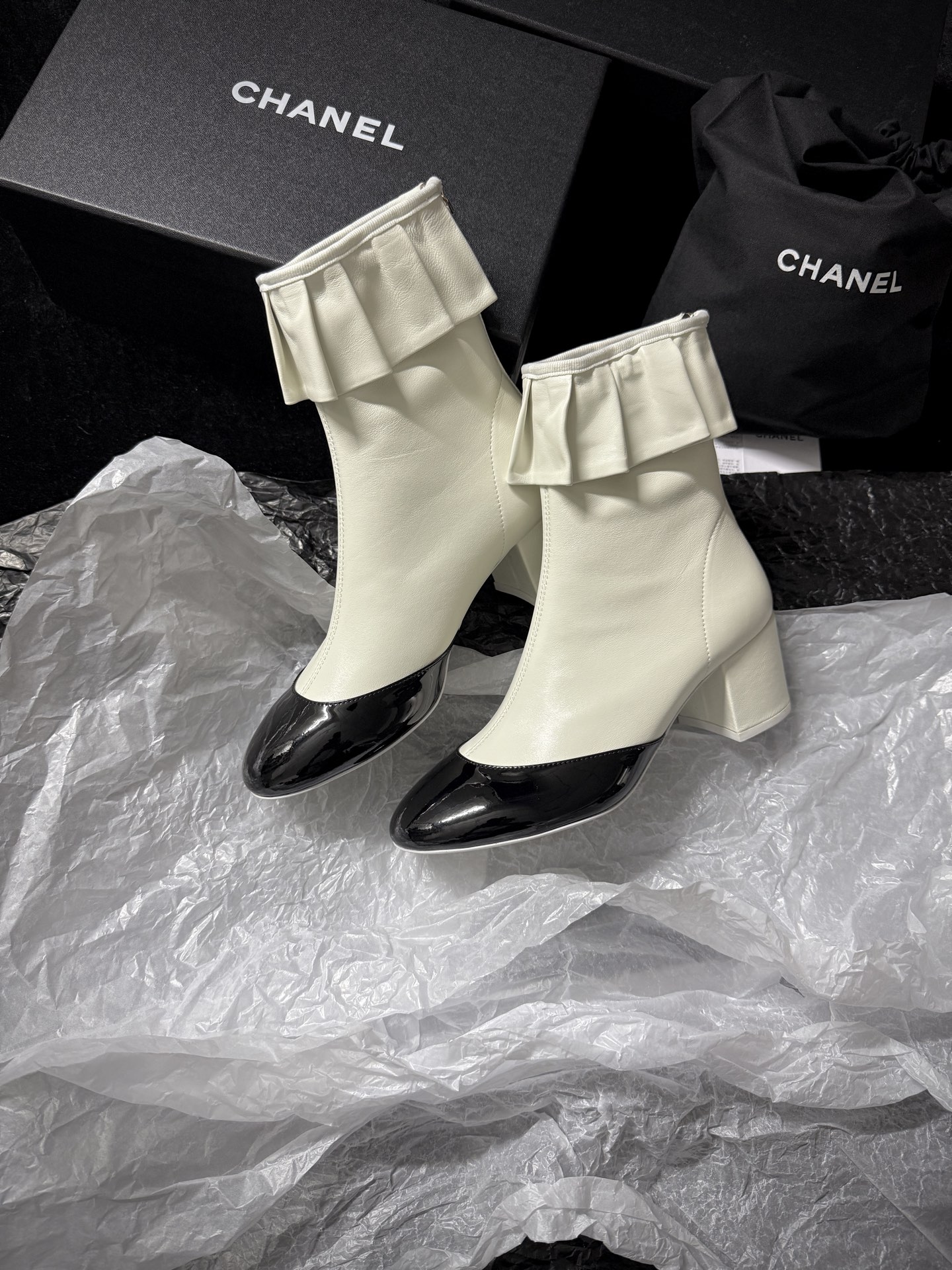 Chanel ruffled ankle boots