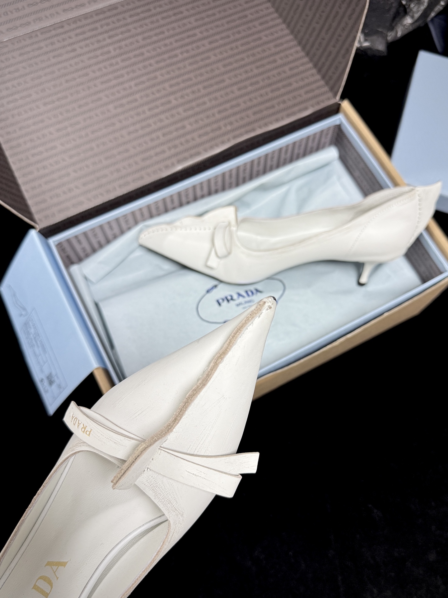 Prada Pointed-Toe Bow Flats