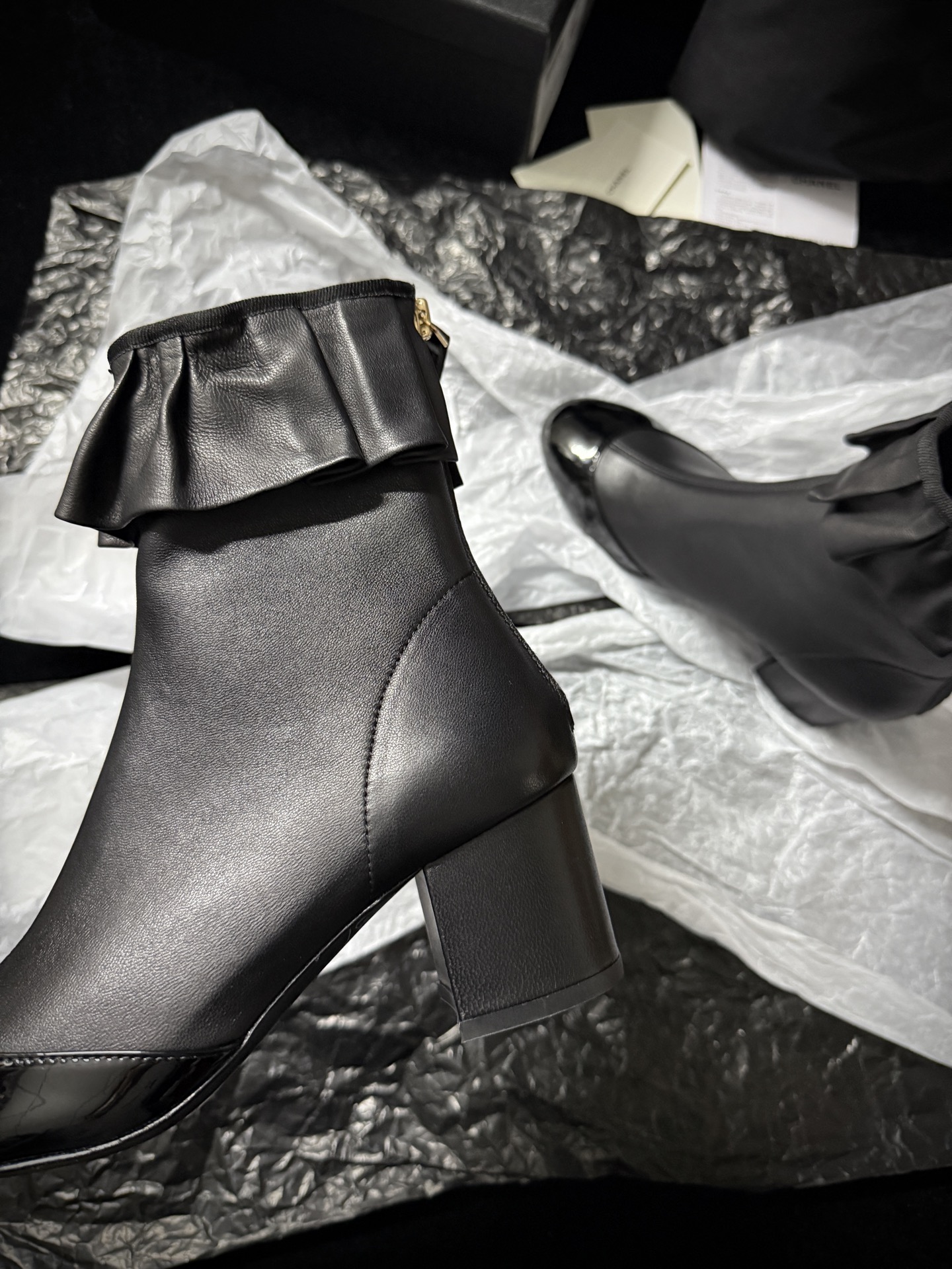 Chanel ruffled ankle boots